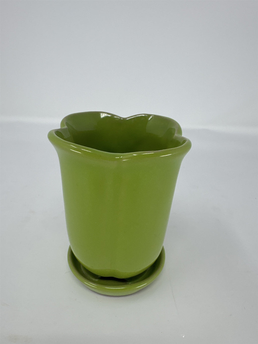 Mini Green Ceramic Planter 4" Scalloped Flower Pot Succulent Cactus Indoor Decor