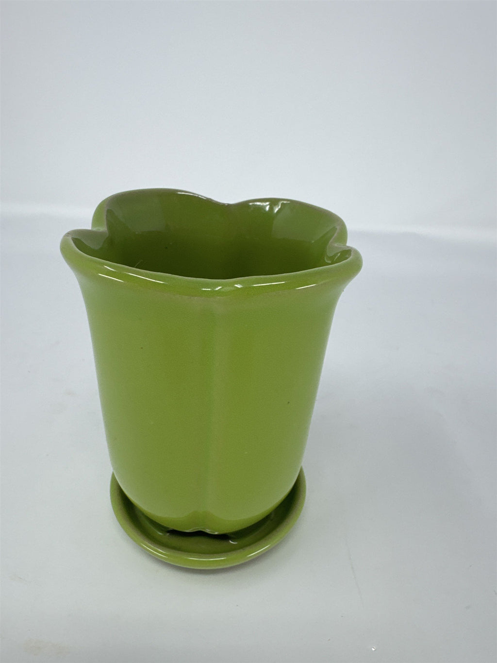 Mini Green Ceramic Planter 4" Scalloped Flower Pot Succulent Cactus Indoor Decor
