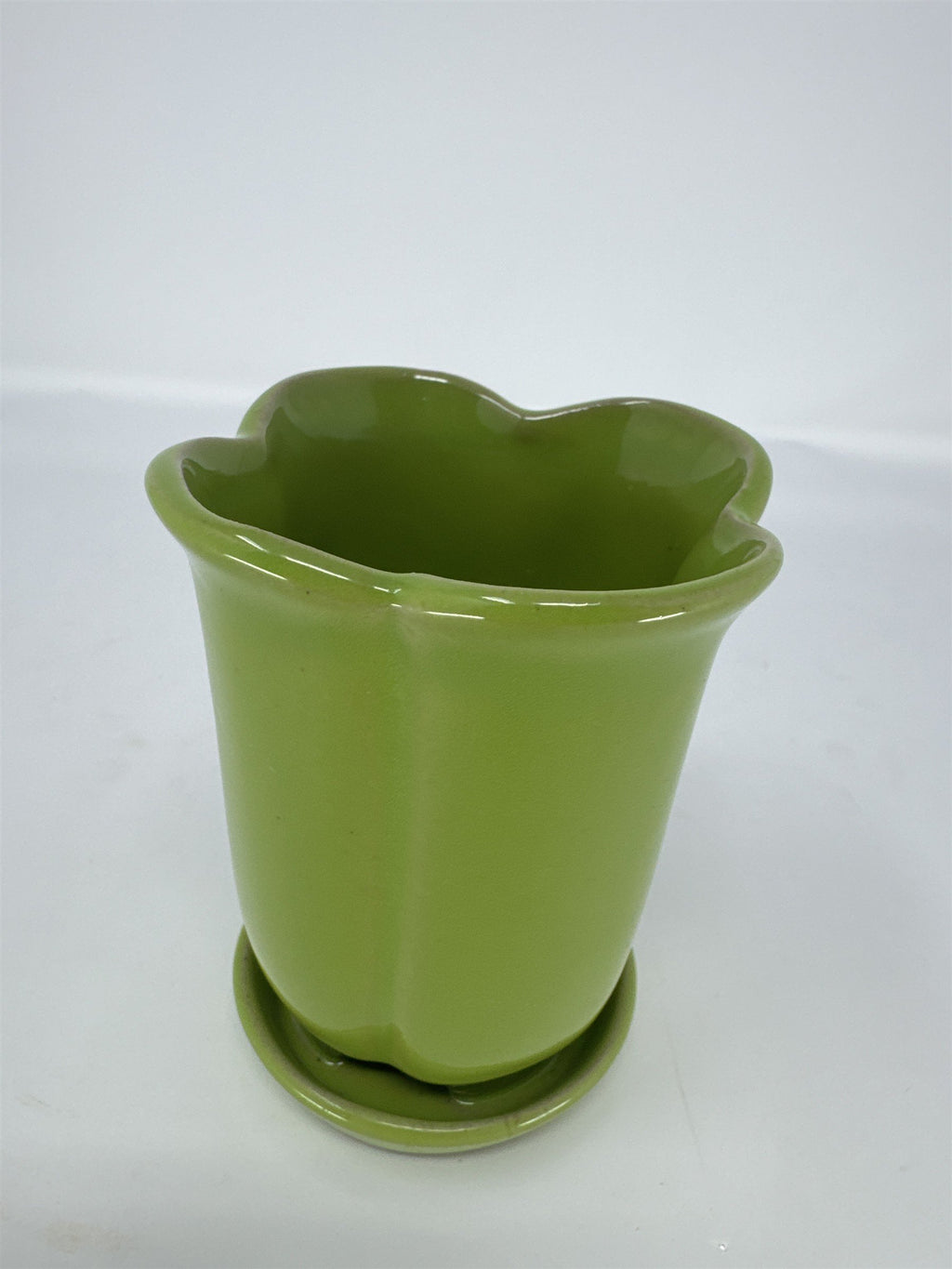 Mini Green Ceramic Planter 4" Scalloped Flower Pot Succulent Cactus Indoor Decor