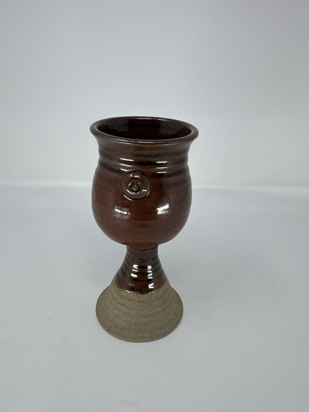 Vintage Studio Pottery Ceramic Goblet 6" Brown Glazed Chalice Hand Thrown Cup
