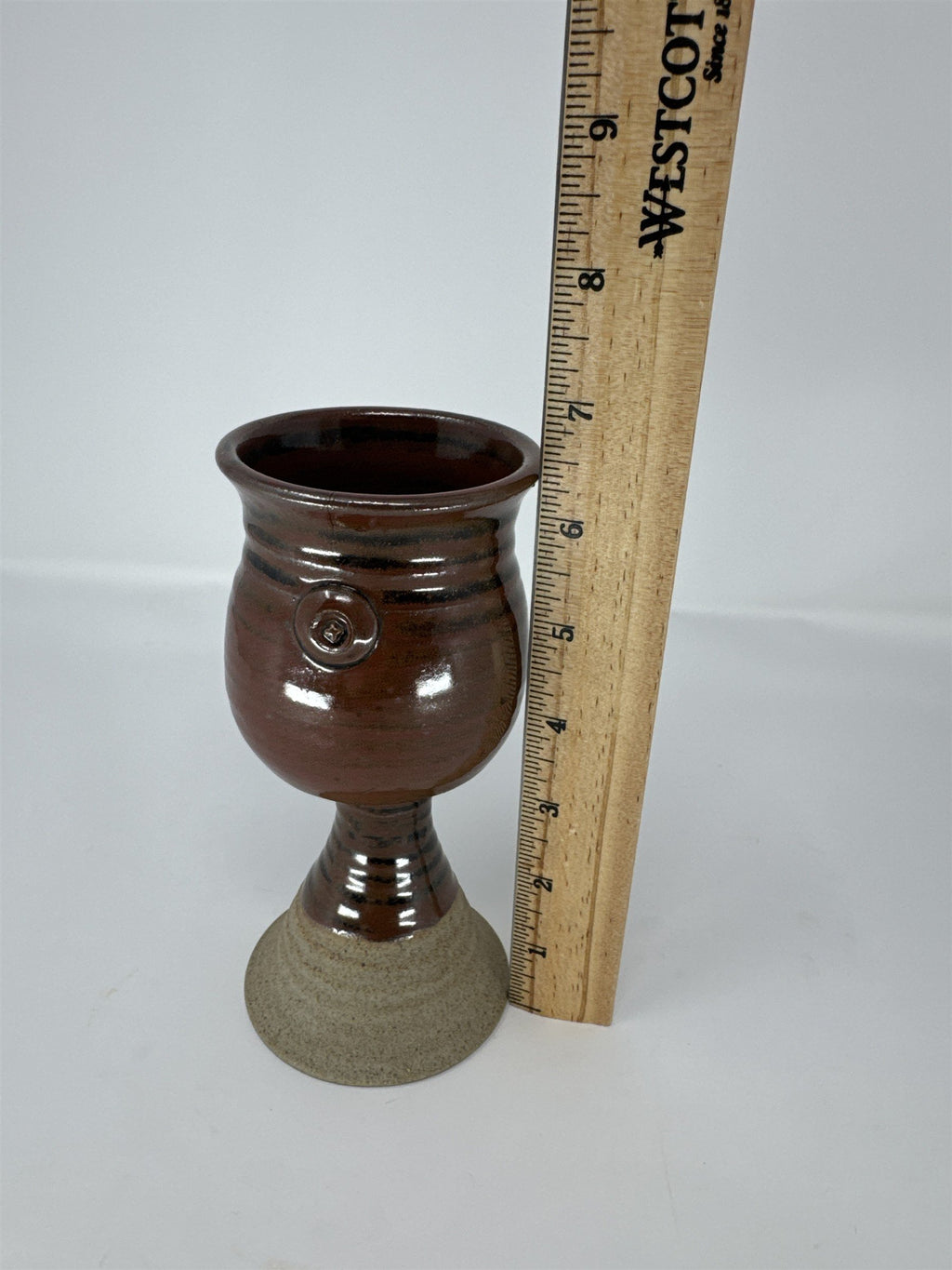 Vintage Studio Pottery Ceramic Goblet 6" Brown Glazed Chalice Hand Thrown Cup