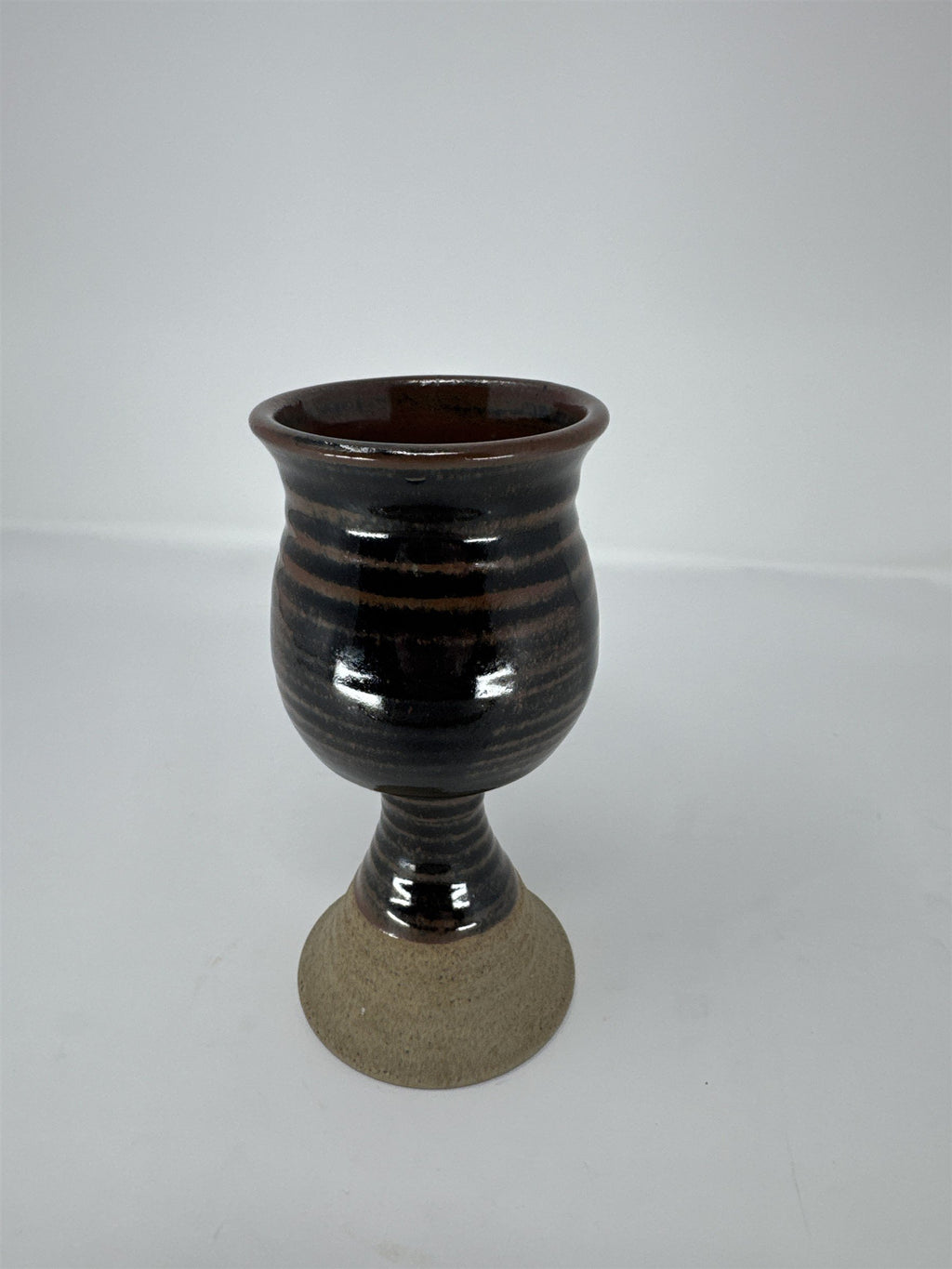 Vintage Studio Pottery Ceramic Goblet 6" Brown Glazed Chalice Hand Thrown Cup