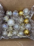 Christmas Ornaments Lot of 19 Glass/Plastic Gold White Iridescent Snowflake Vtg