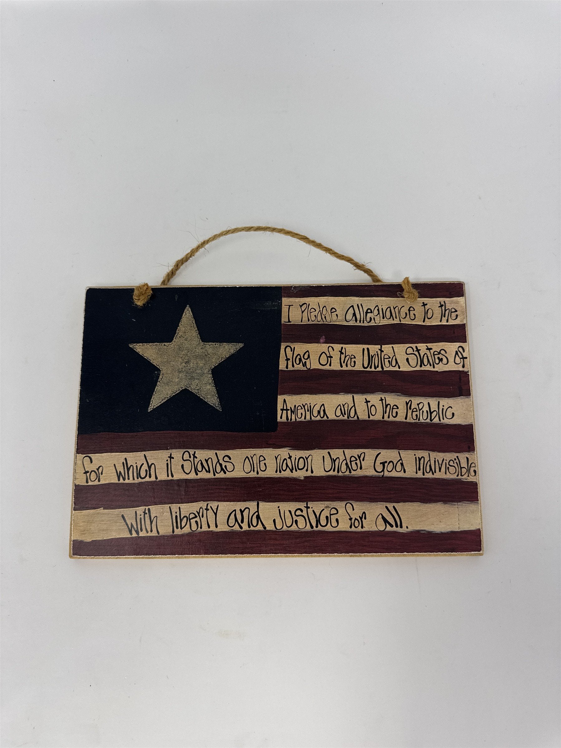 Vintage Primitive Wood Flag Sign 7" I Pledge Allegiance Patriotic Wall Decor