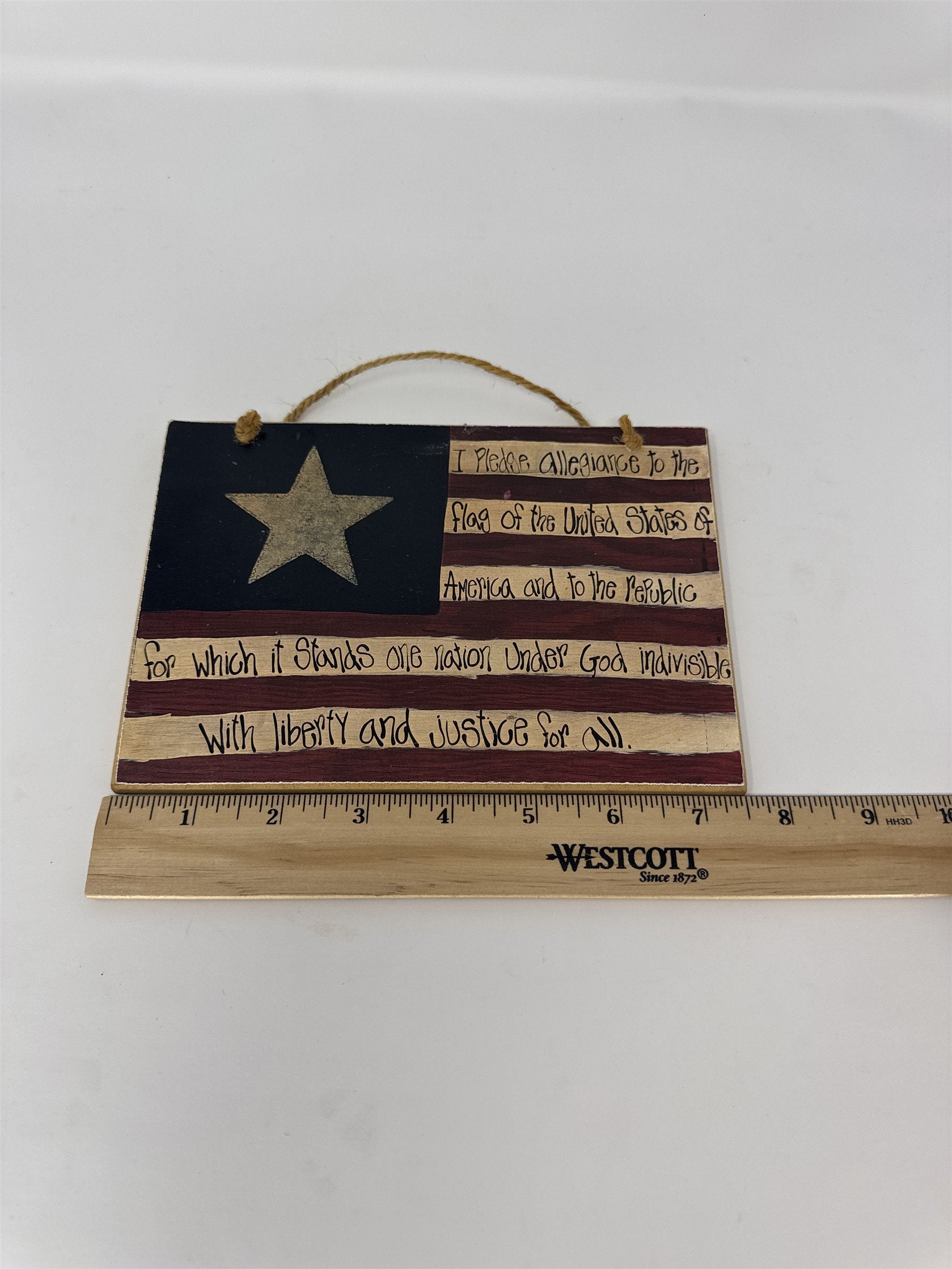 Vintage Primitive Wood Flag Sign 7" I Pledge Allegiance Patriotic Wall Decor