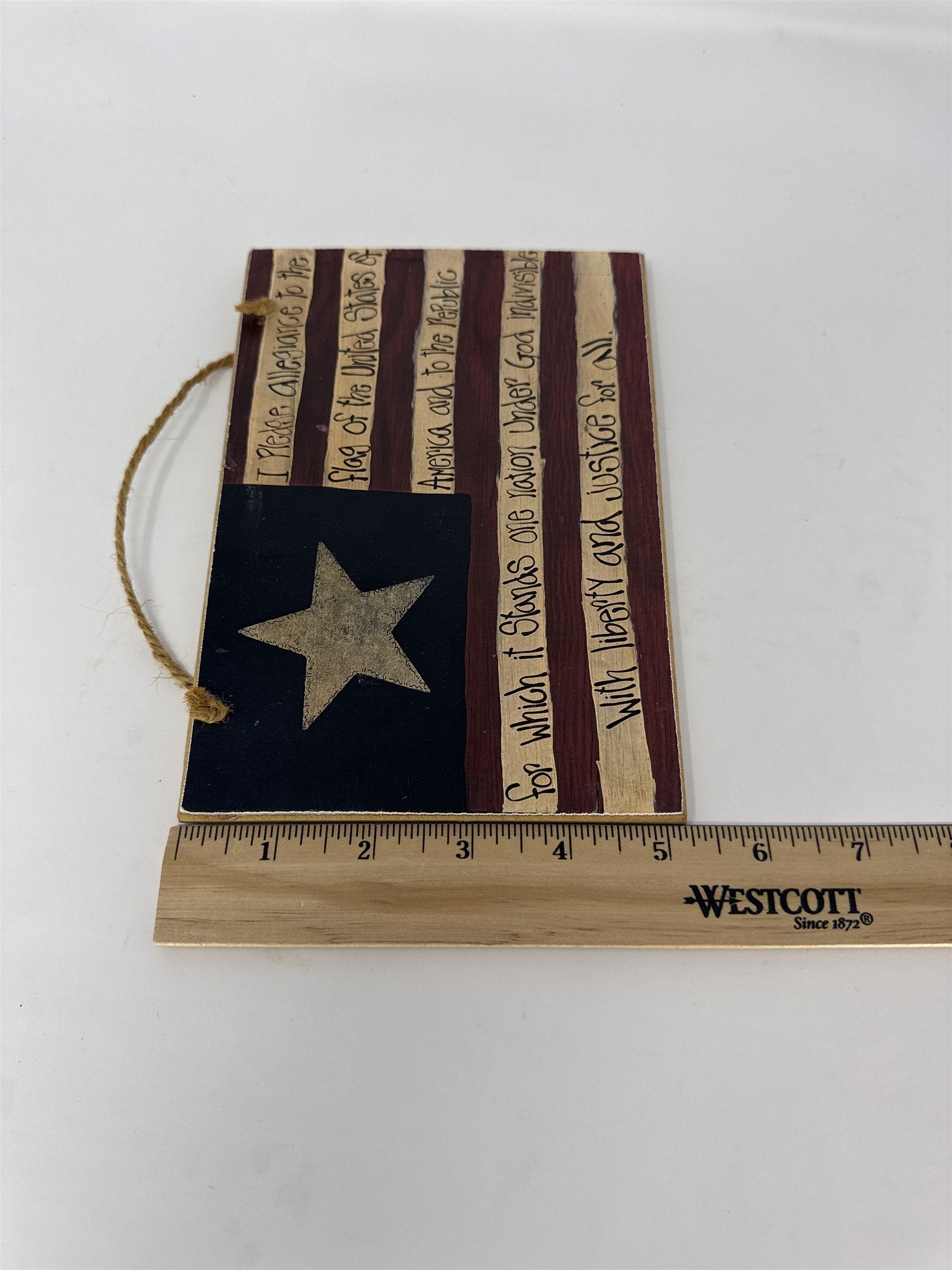 Vintage Primitive Wood Flag Sign 7" I Pledge Allegiance Patriotic Wall Decor