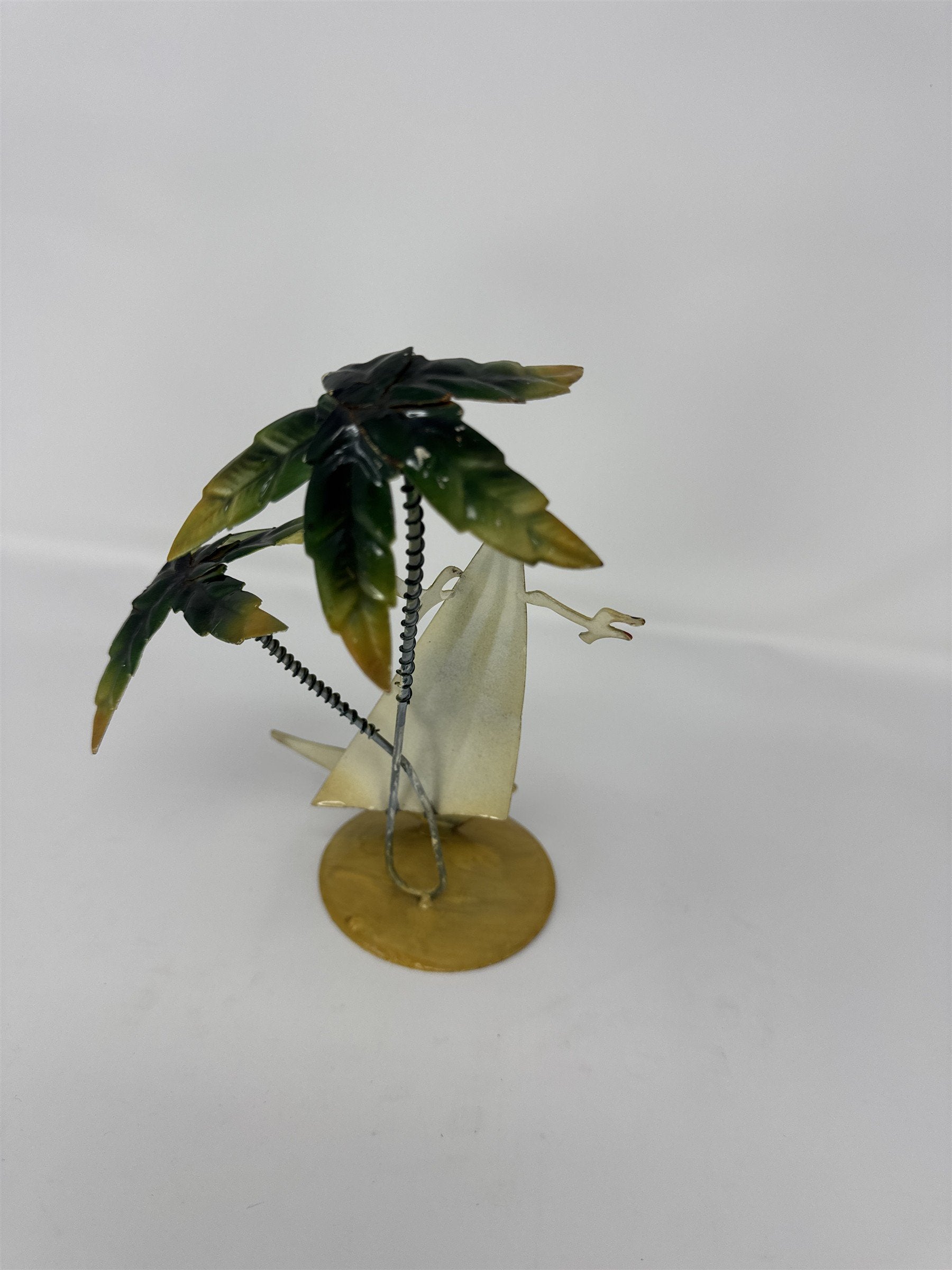Vintage MCM Metal Palm Tree Sailboat Sculpture Tropical Beach Decor