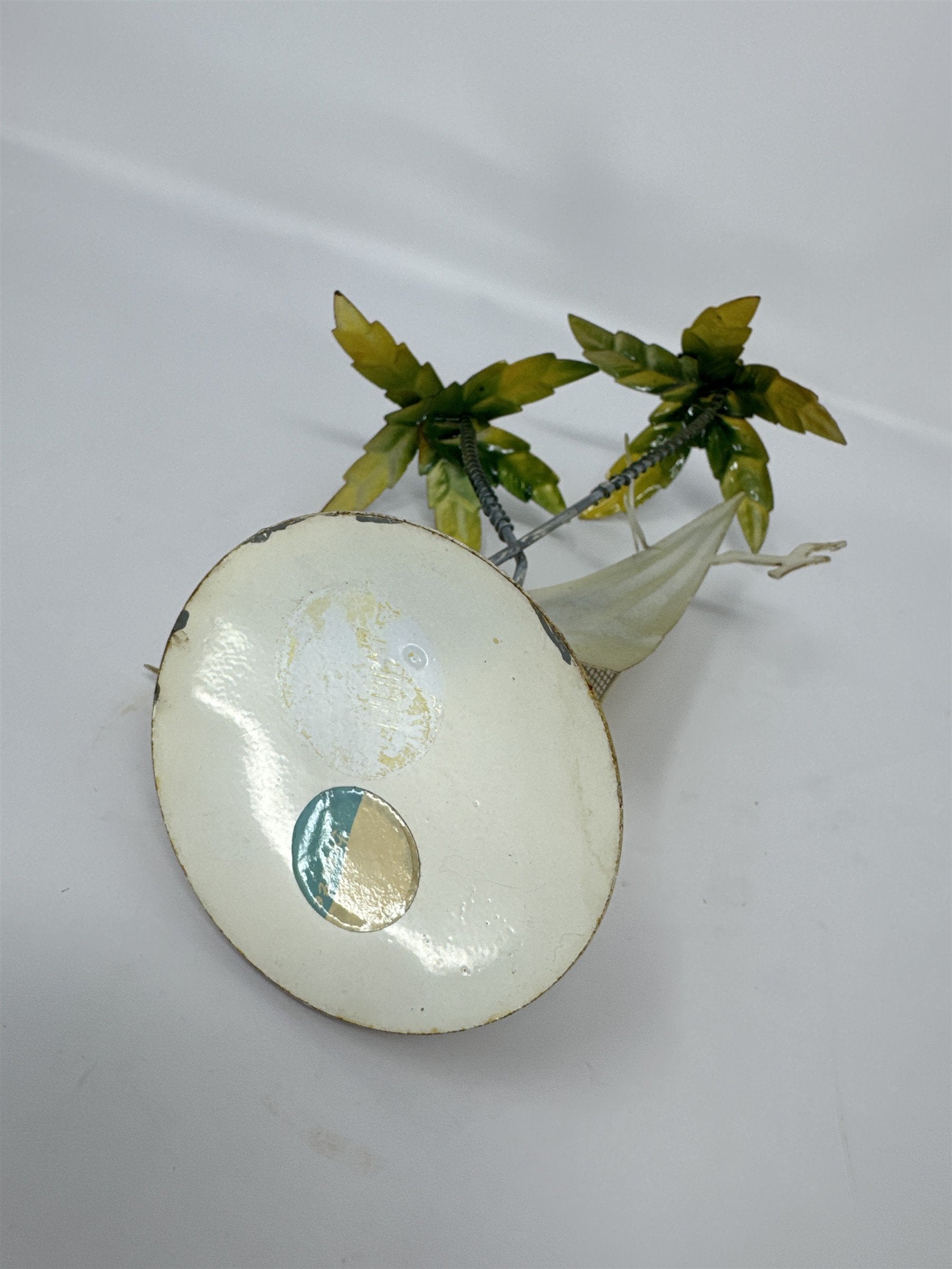 Vintage MCM Metal Palm Tree Sailboat Sculpture Tropical Beach Decor