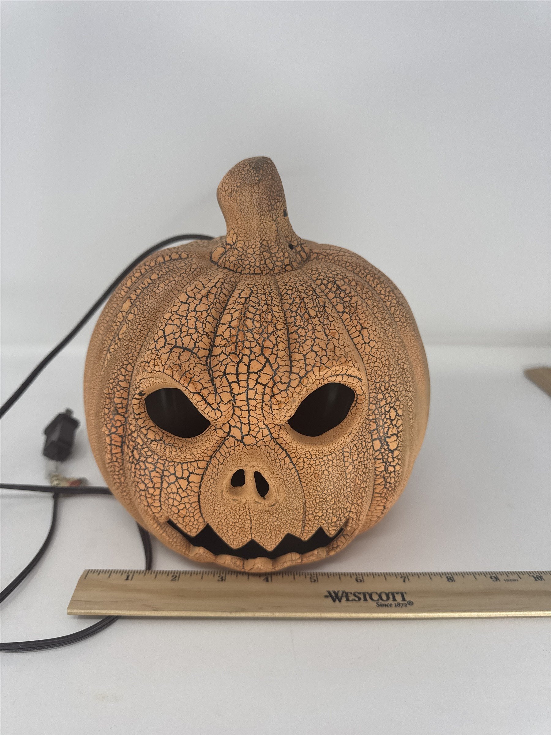 Vintage Scary Angry Pumpkin Jack-O-Lantern Light Up Blow Mold Halloween Decor