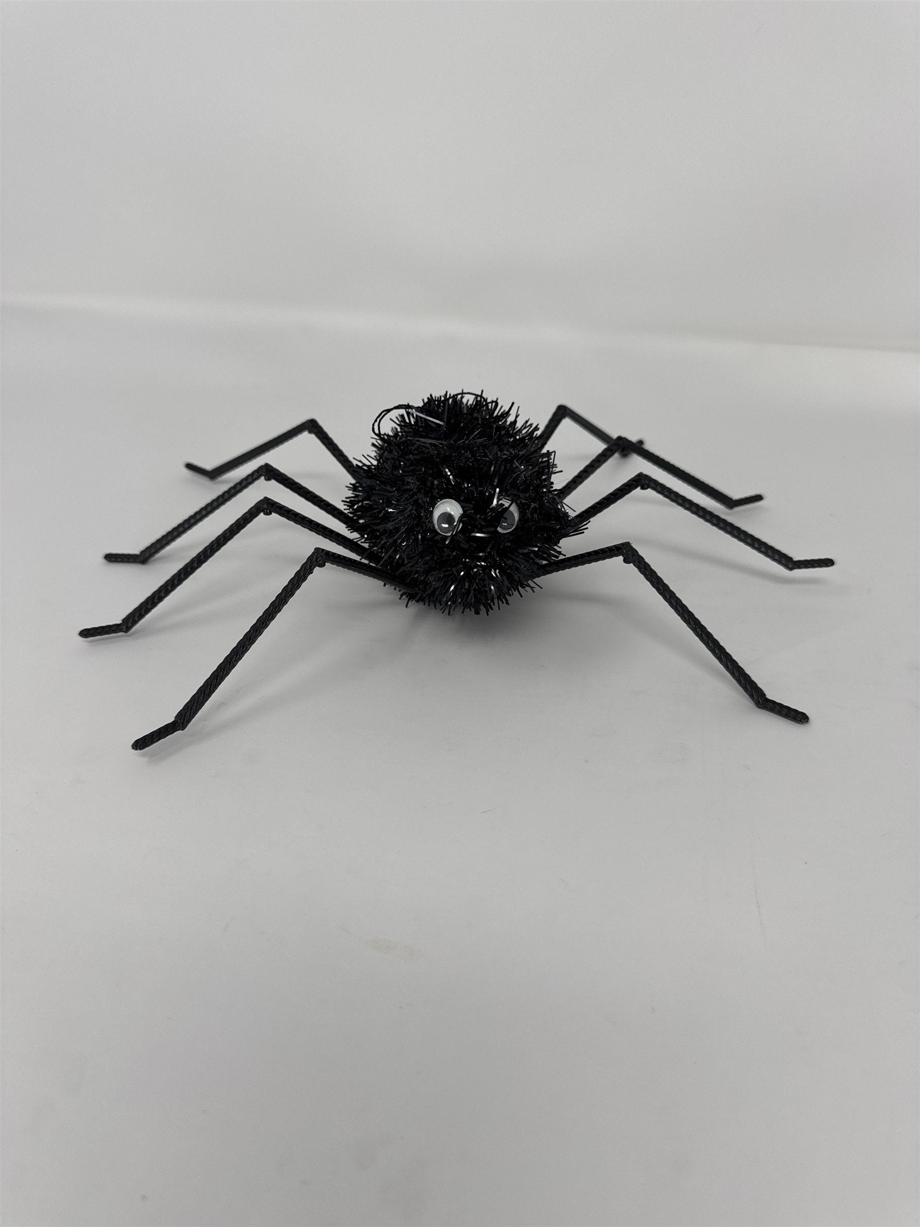 Halloween Tinsel Spider 8" Black Fuzzy Creepy Crawler Haunted House Prop Decor