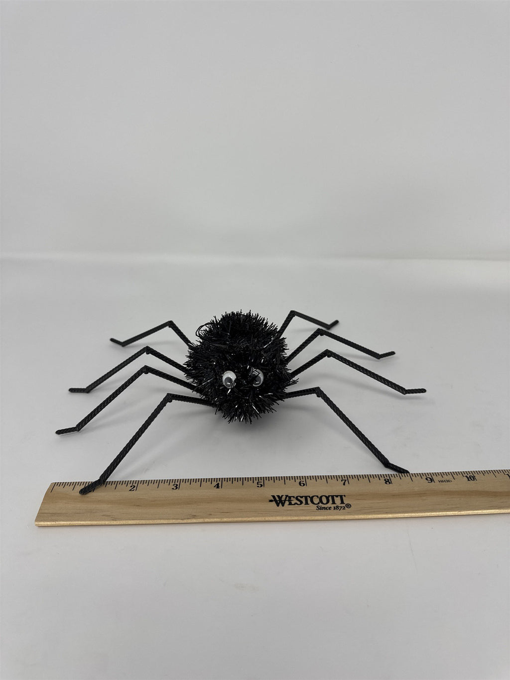 Halloween Tinsel Spider 8" Black Fuzzy Creepy Crawler Haunted House Prop Decor