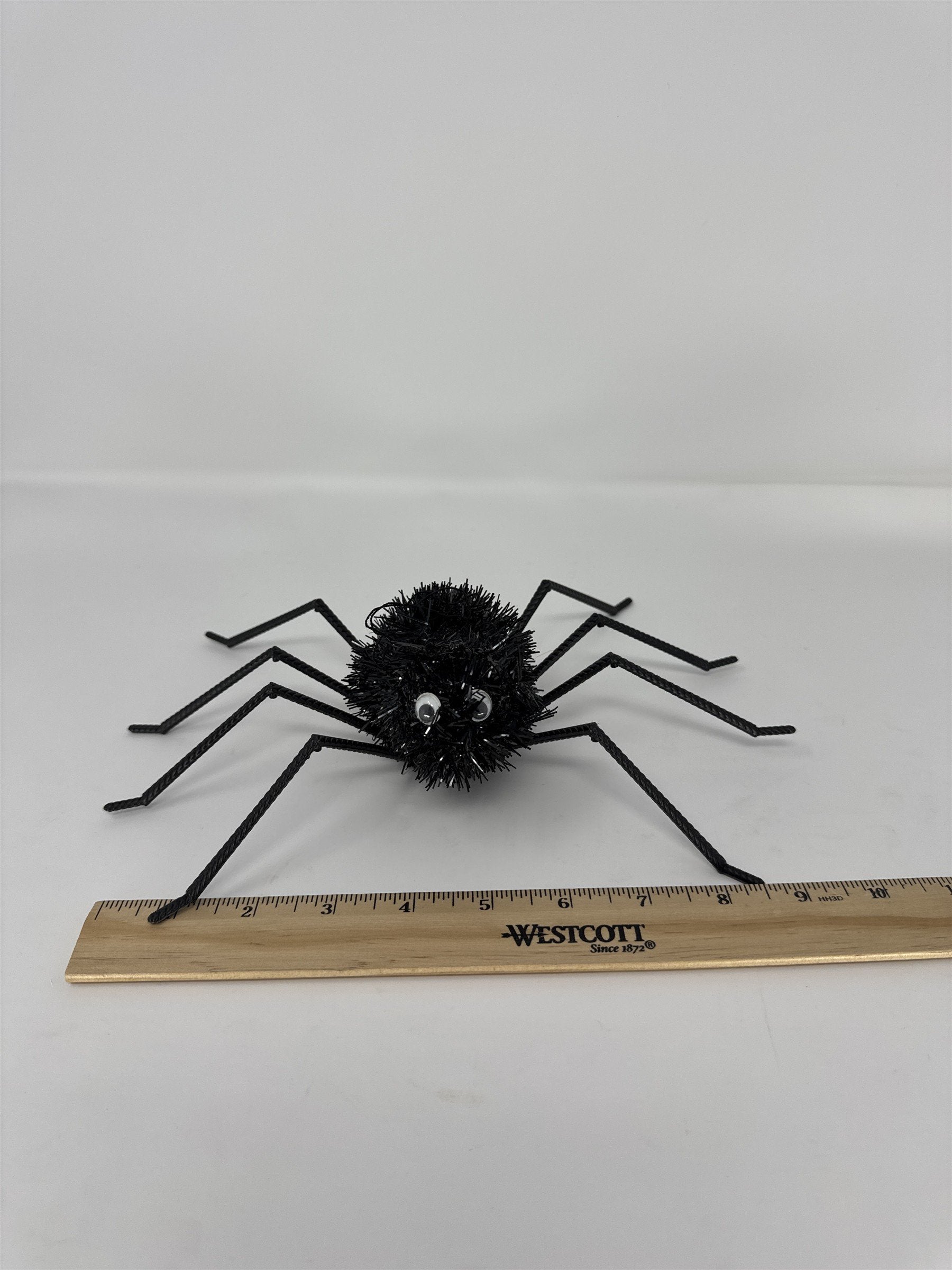 Halloween Tinsel Spider 8" Black Fuzzy Creepy Crawler Haunted House Prop Decor