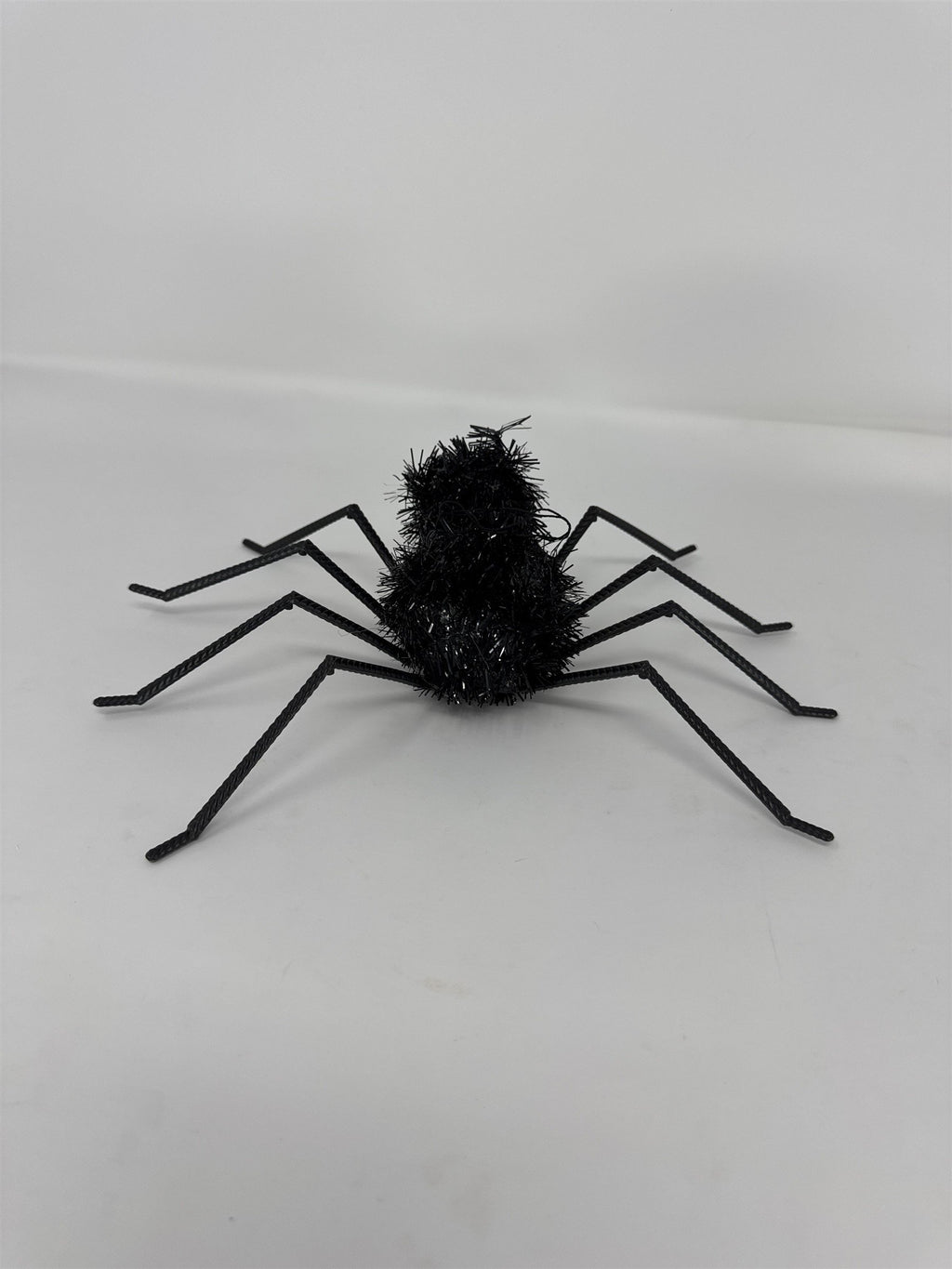 Halloween Tinsel Spider 8" Black Fuzzy Creepy Crawler Haunted House Prop Decor