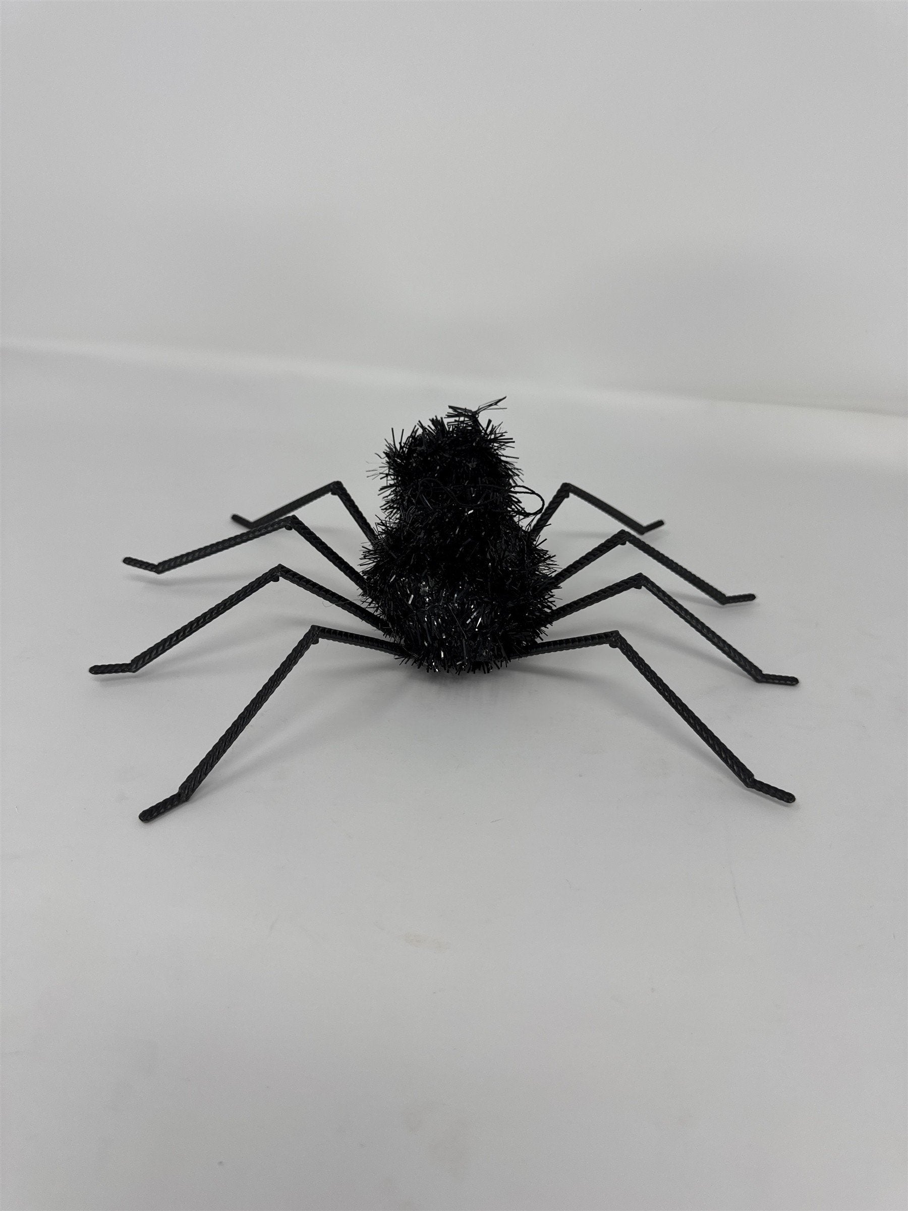 Halloween Tinsel Spider 8" Black Fuzzy Creepy Crawler Haunted House Prop Decor