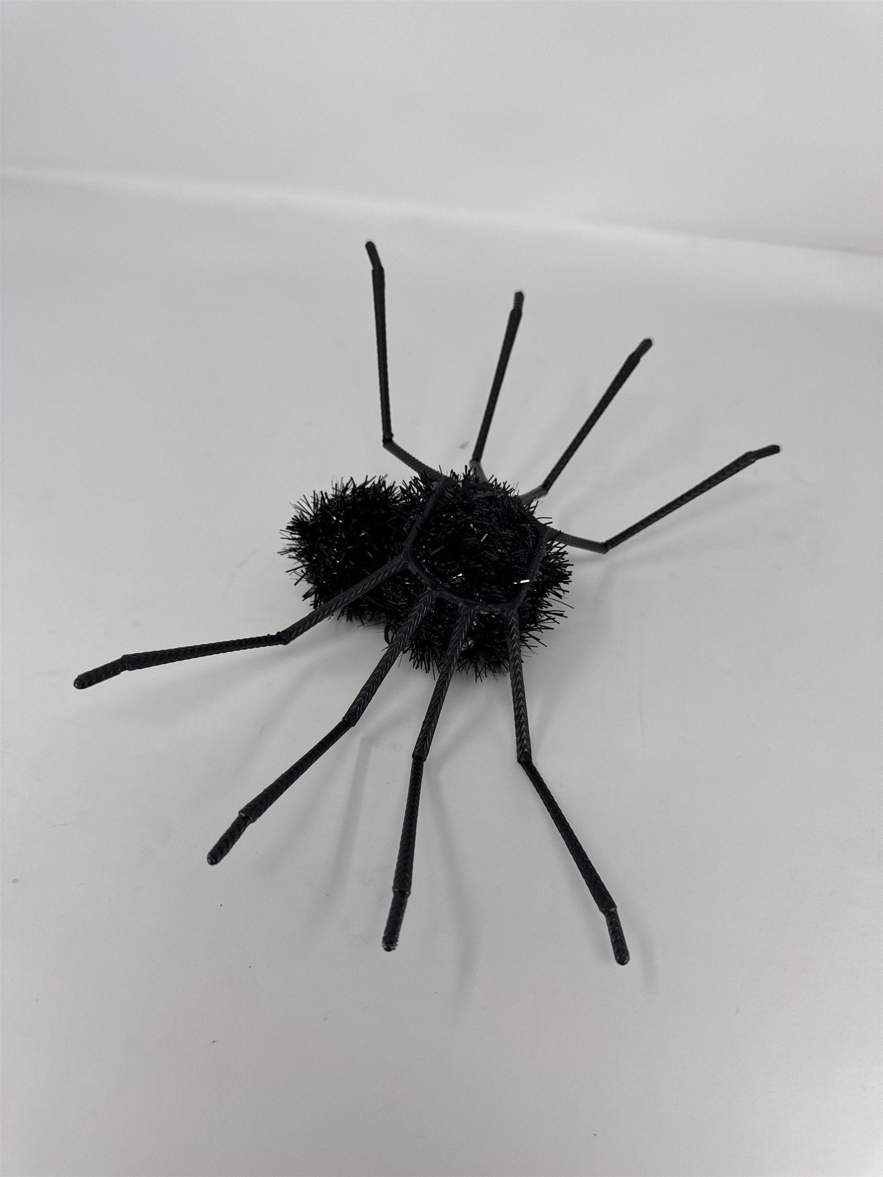 Halloween Tinsel Spider 8" Black Fuzzy Creepy Crawler Haunted House Prop Decor