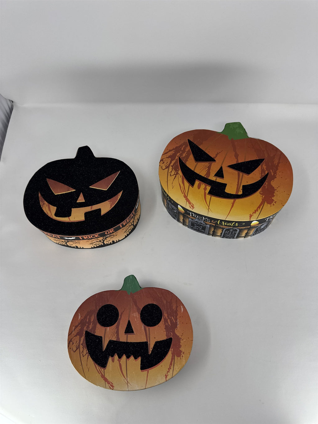 Halloween Nesting Gift Boxes Set of 3 Pumpkin Jack O Lantern Treat Boxes 9"