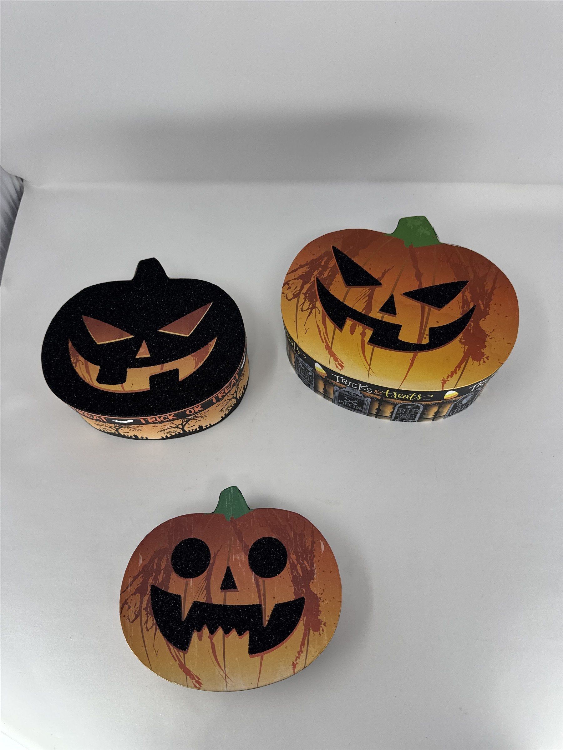Halloween Nesting Gift Boxes Set of 3 Pumpkin Jack O Lantern Treat Boxes 9"