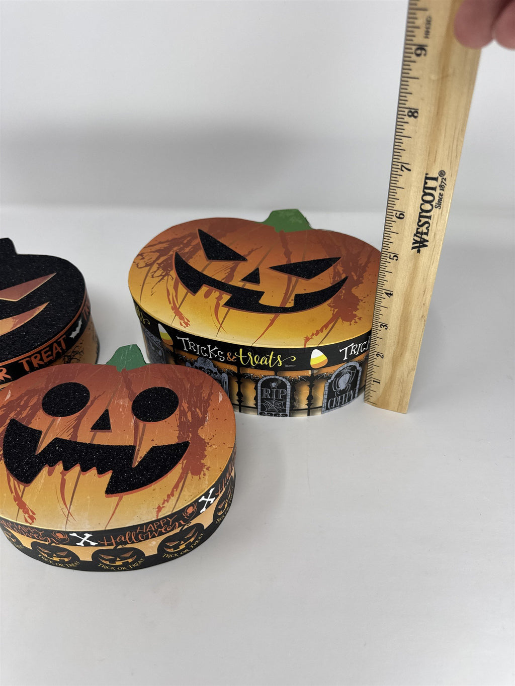 Halloween Nesting Gift Boxes Set of 3 Pumpkin Jack O Lantern Treat Boxes 9"