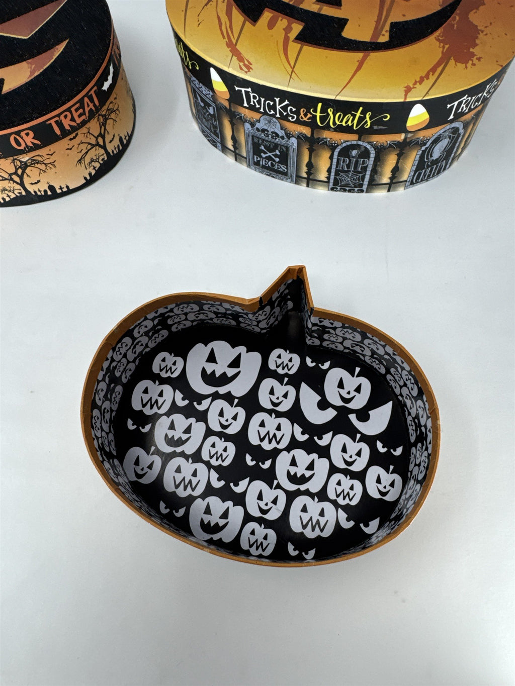 Halloween Nesting Gift Boxes Set of 3 Pumpkin Jack O Lantern Treat Boxes 9"