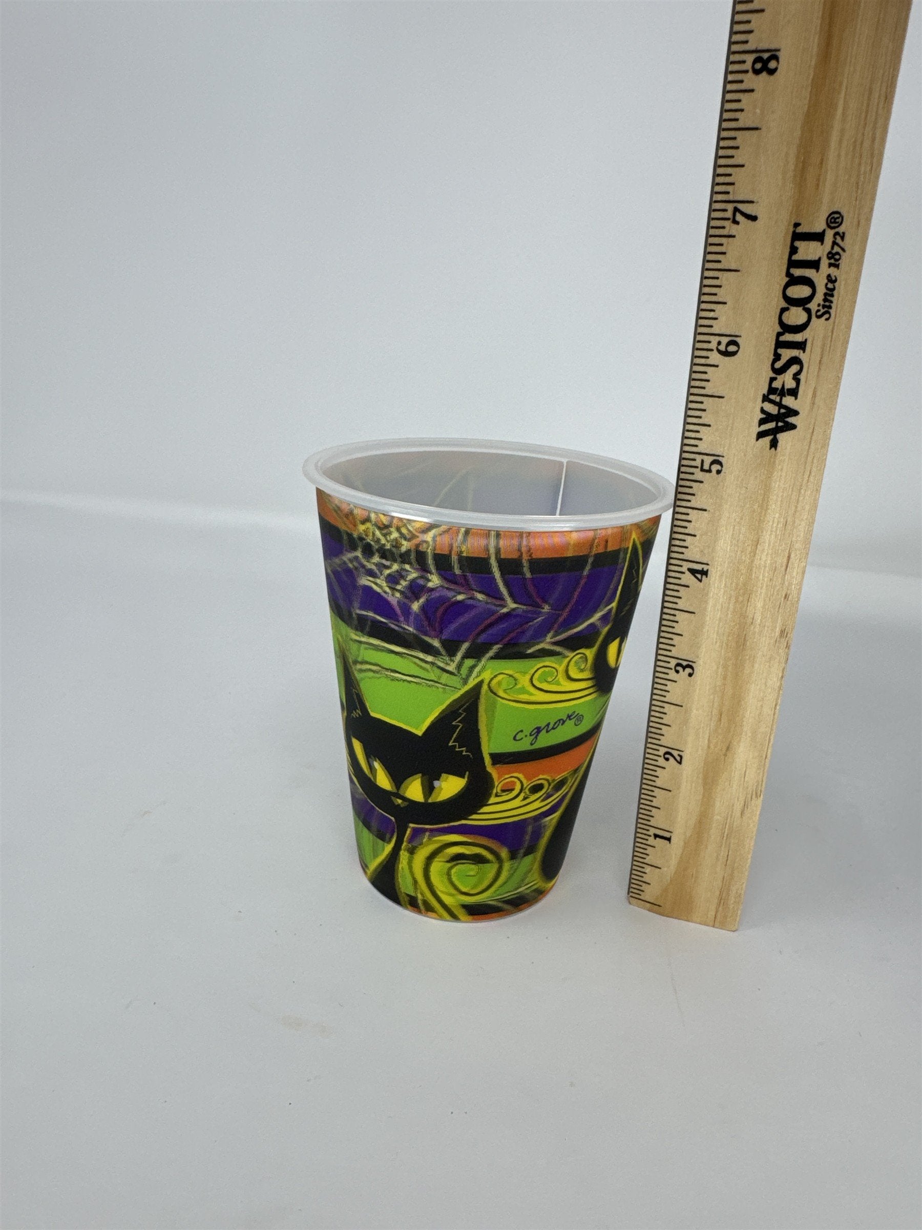 C. Grove Halloween Black Cat Holographic Plastic Cup 3D 16oz Party Decor 5"