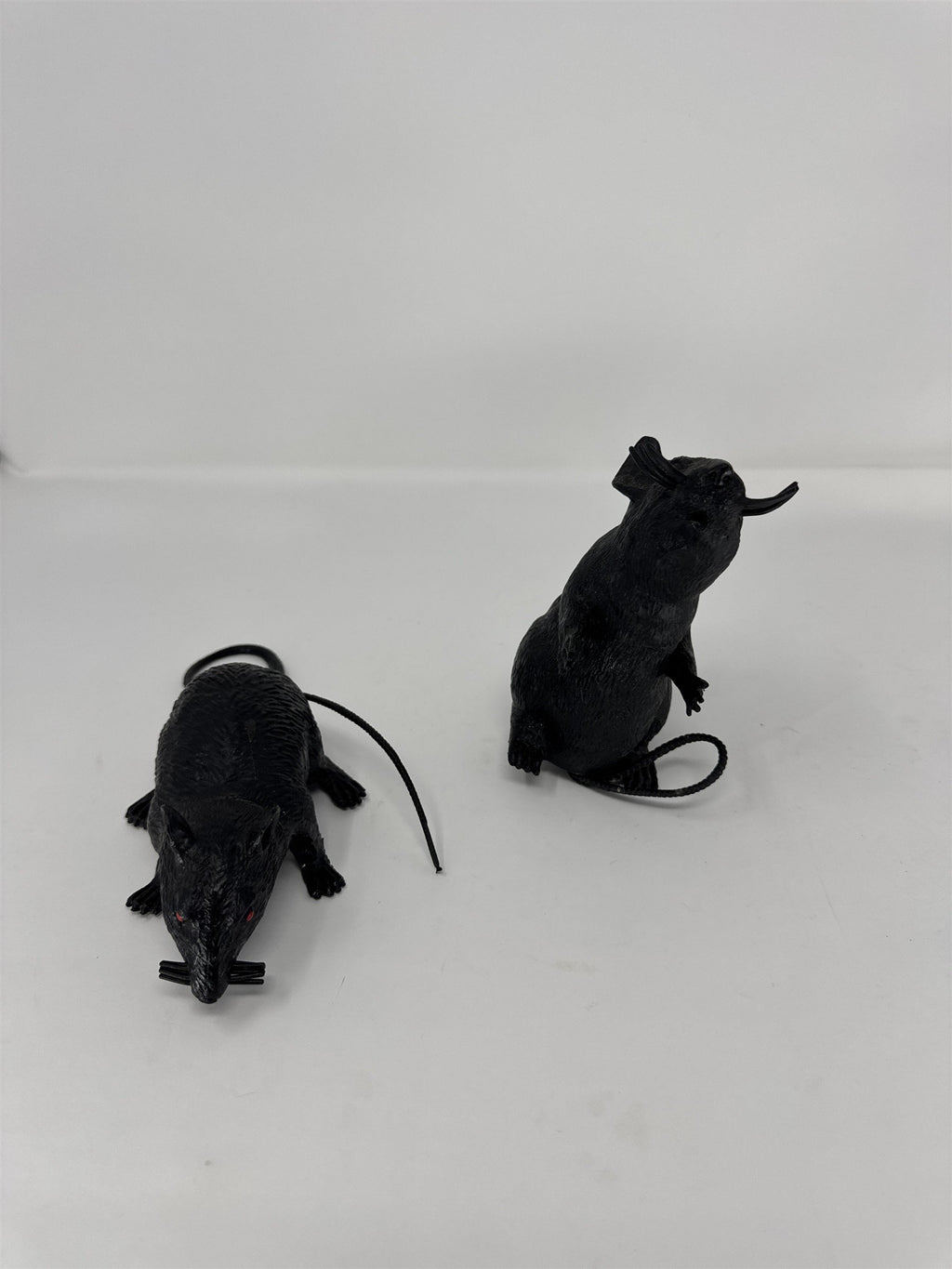 Halloween Realistic Black Rat Prop Lot of 2 Plastic Rodent Haunted House Decor