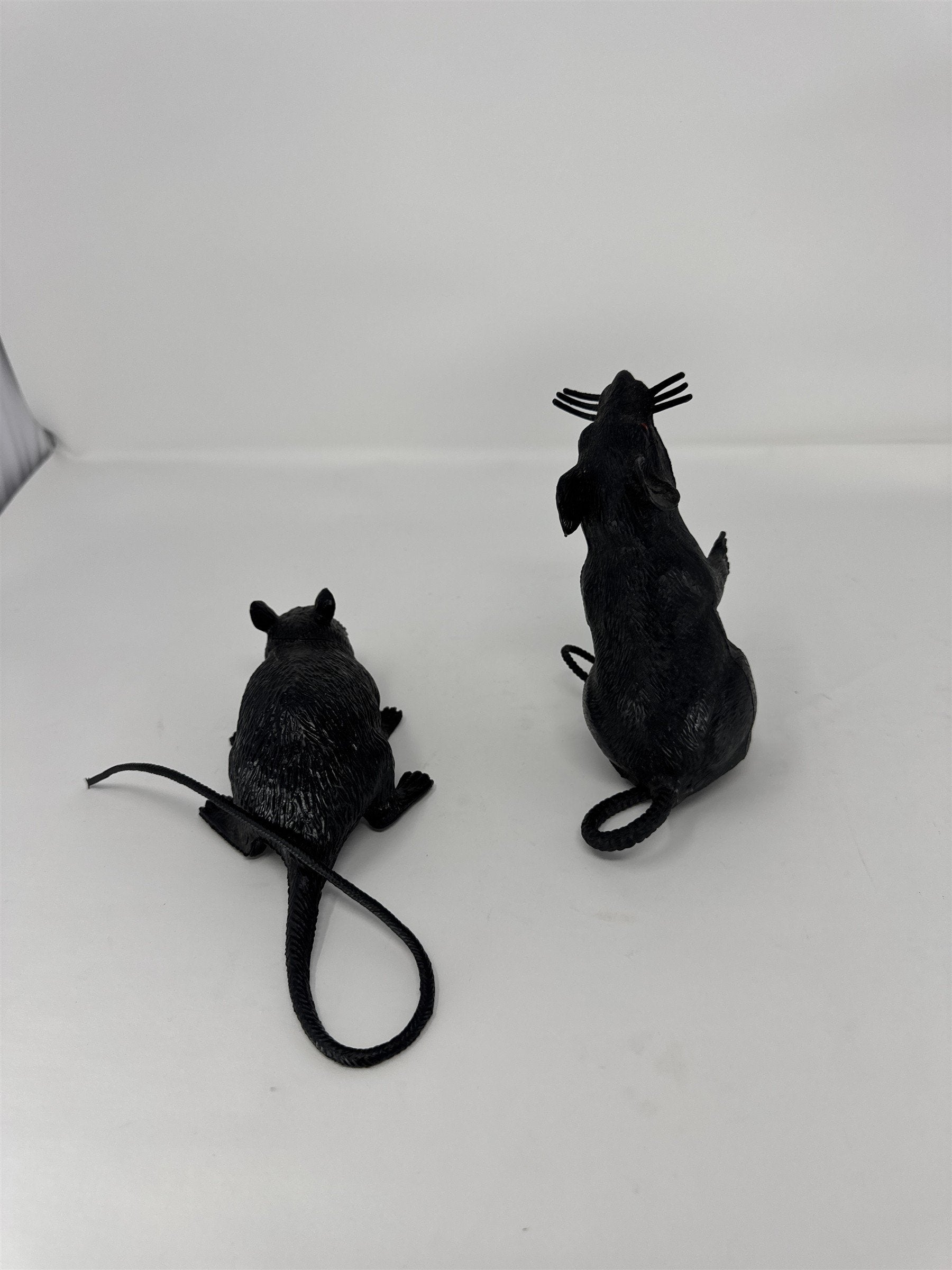 Halloween Realistic Black Rat Prop Lot of 2 Plastic Rodent Haunted House Decor