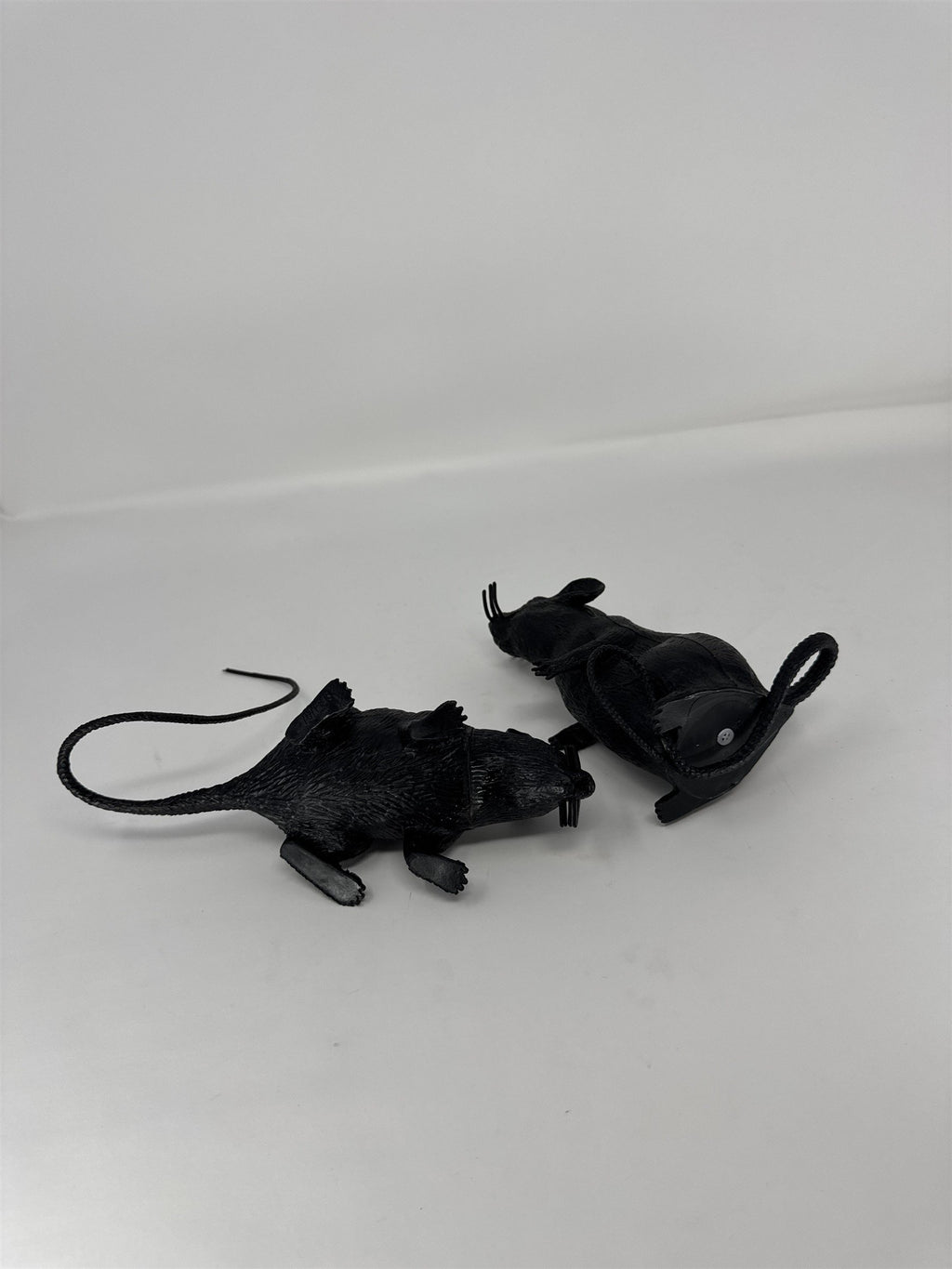 Halloween Realistic Black Rat Prop Lot of 2 Plastic Rodent Haunted House Decor