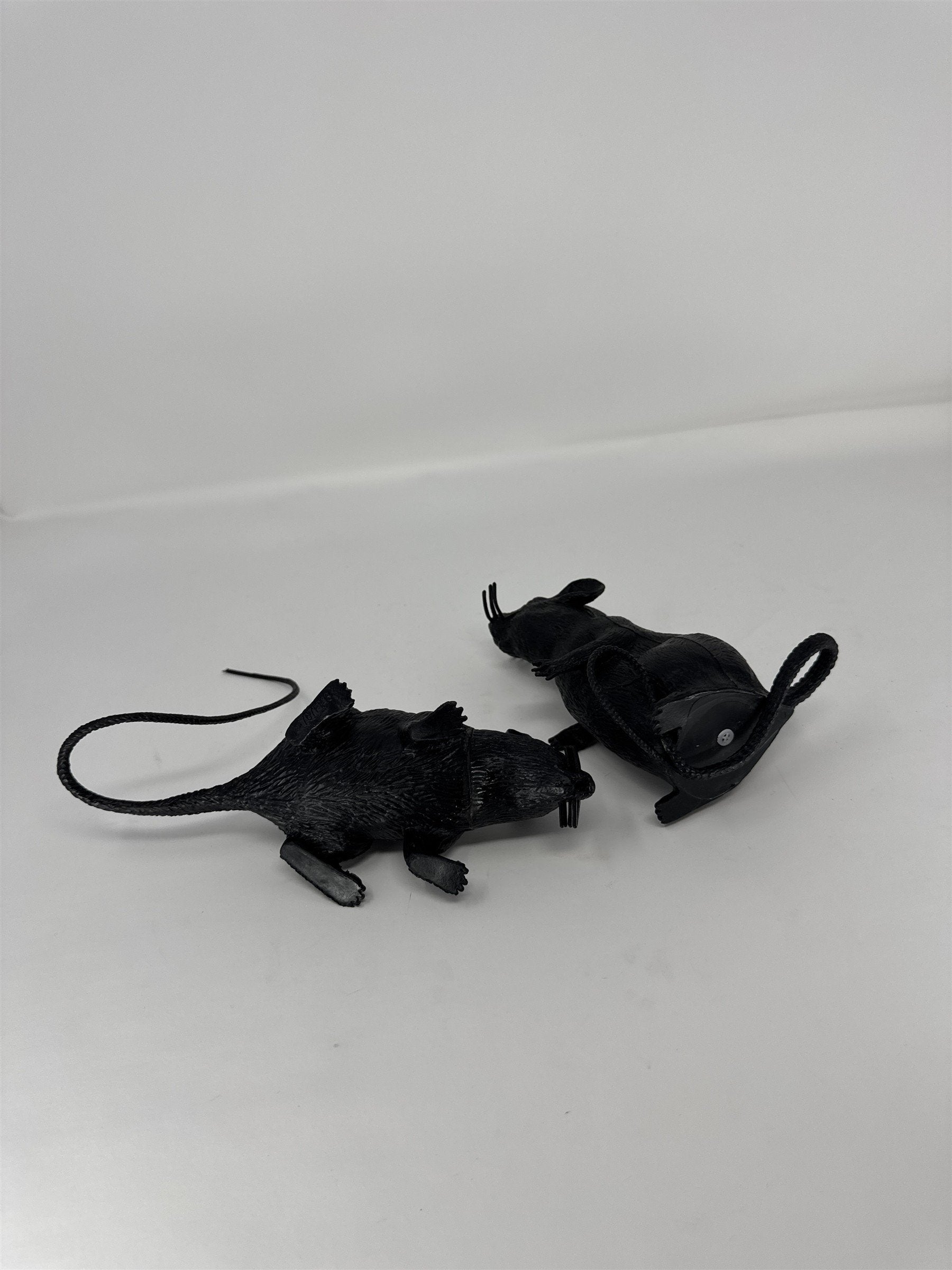 Halloween Realistic Black Rat Prop Lot of 2 Plastic Rodent Haunted House Decor