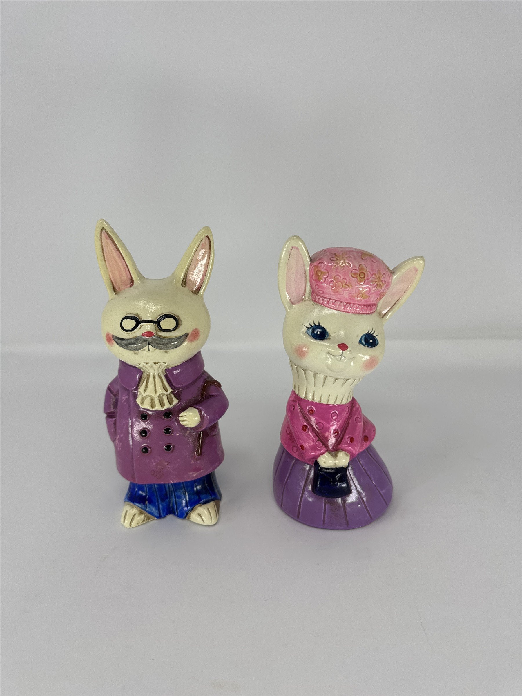Vintage Japan Easter Bunny Figurine Pair Mid Century Anthropomorphic Rabbit 5"