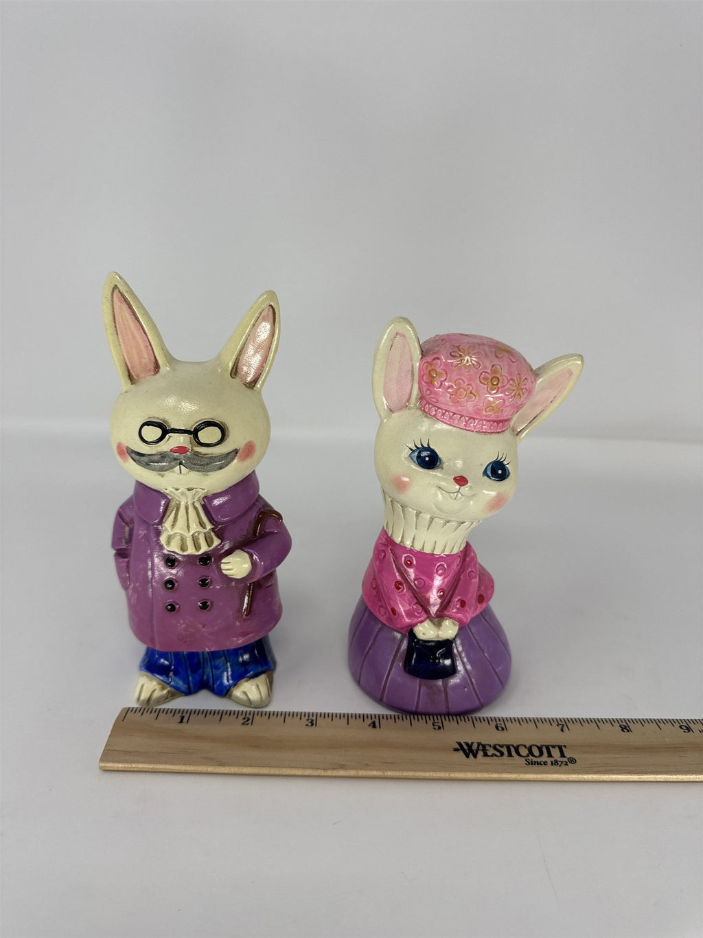 Vintage Japan Easter Bunny Figurine Pair Mid Century Anthropomorphic Rabbit 5"