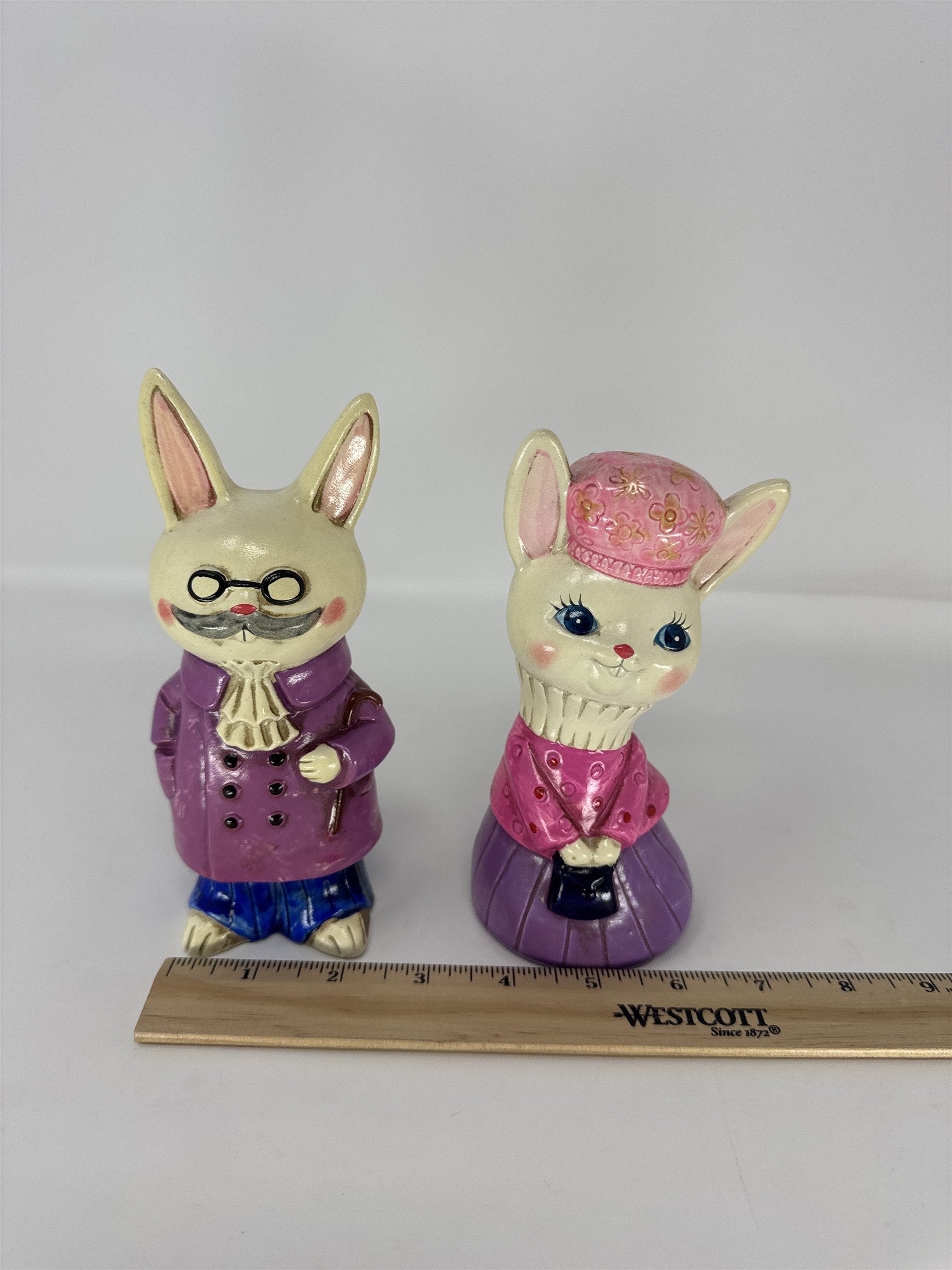 Vintage Japan Easter Bunny Figurine Pair Mid Century Anthropomorphic Rabbit 5"