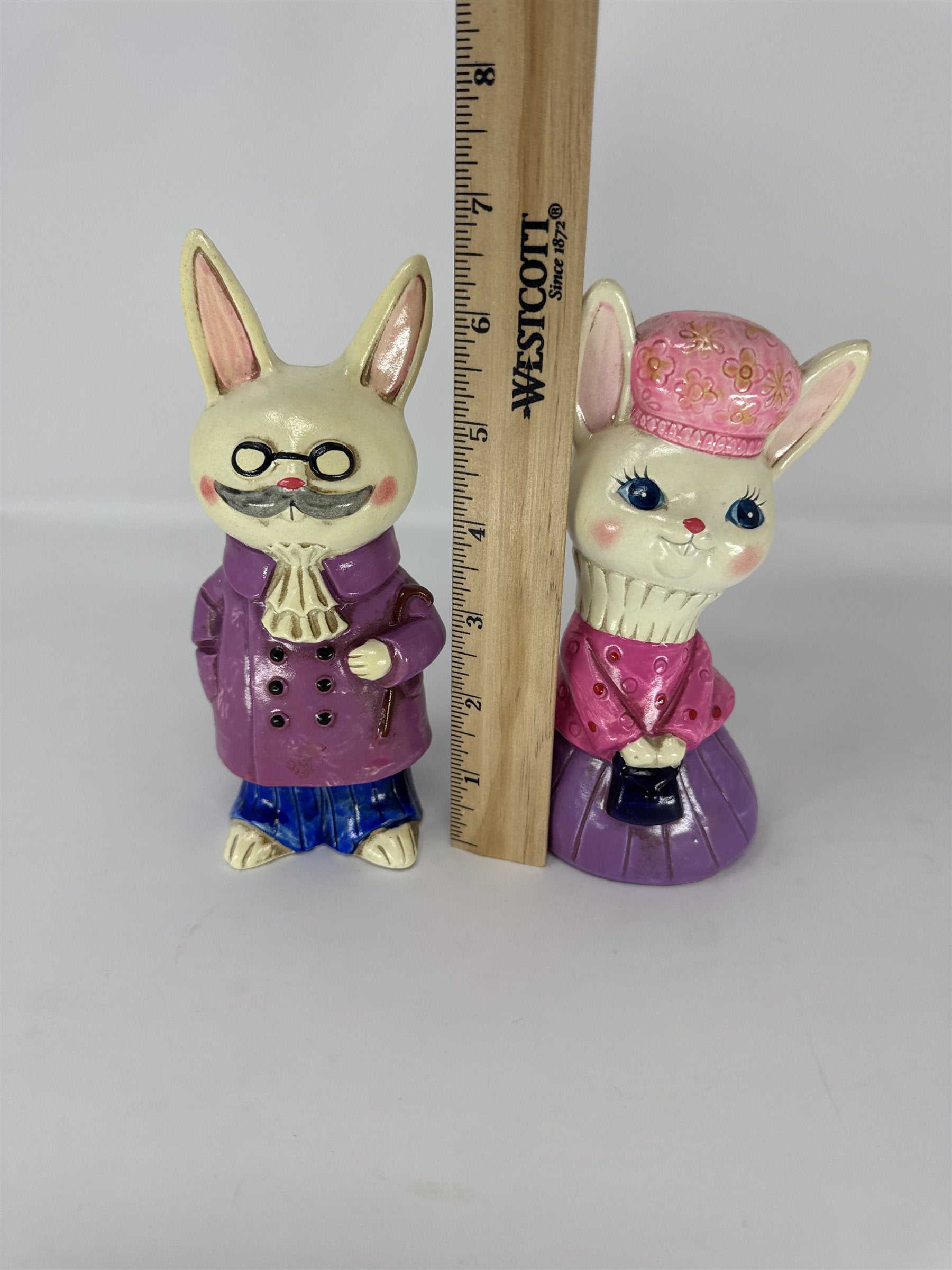 Vintage Japan Easter Bunny Figurine Pair Mid Century Anthropomorphic Rabbit 5"