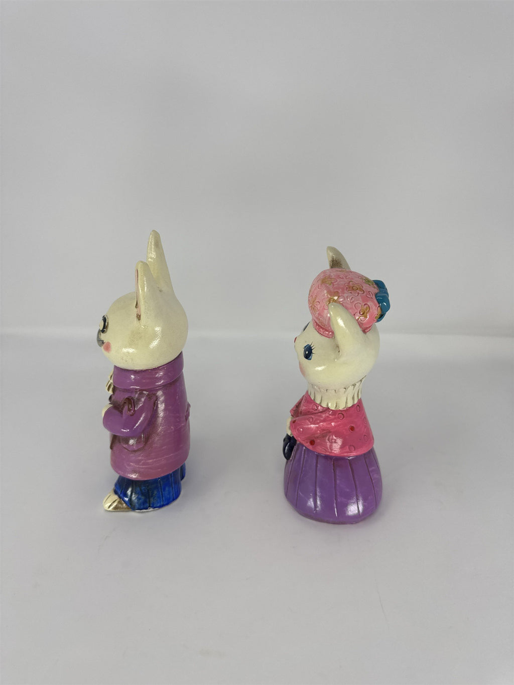 Vintage Japan Easter Bunny Figurine Pair Mid Century Anthropomorphic Rabbit 5"