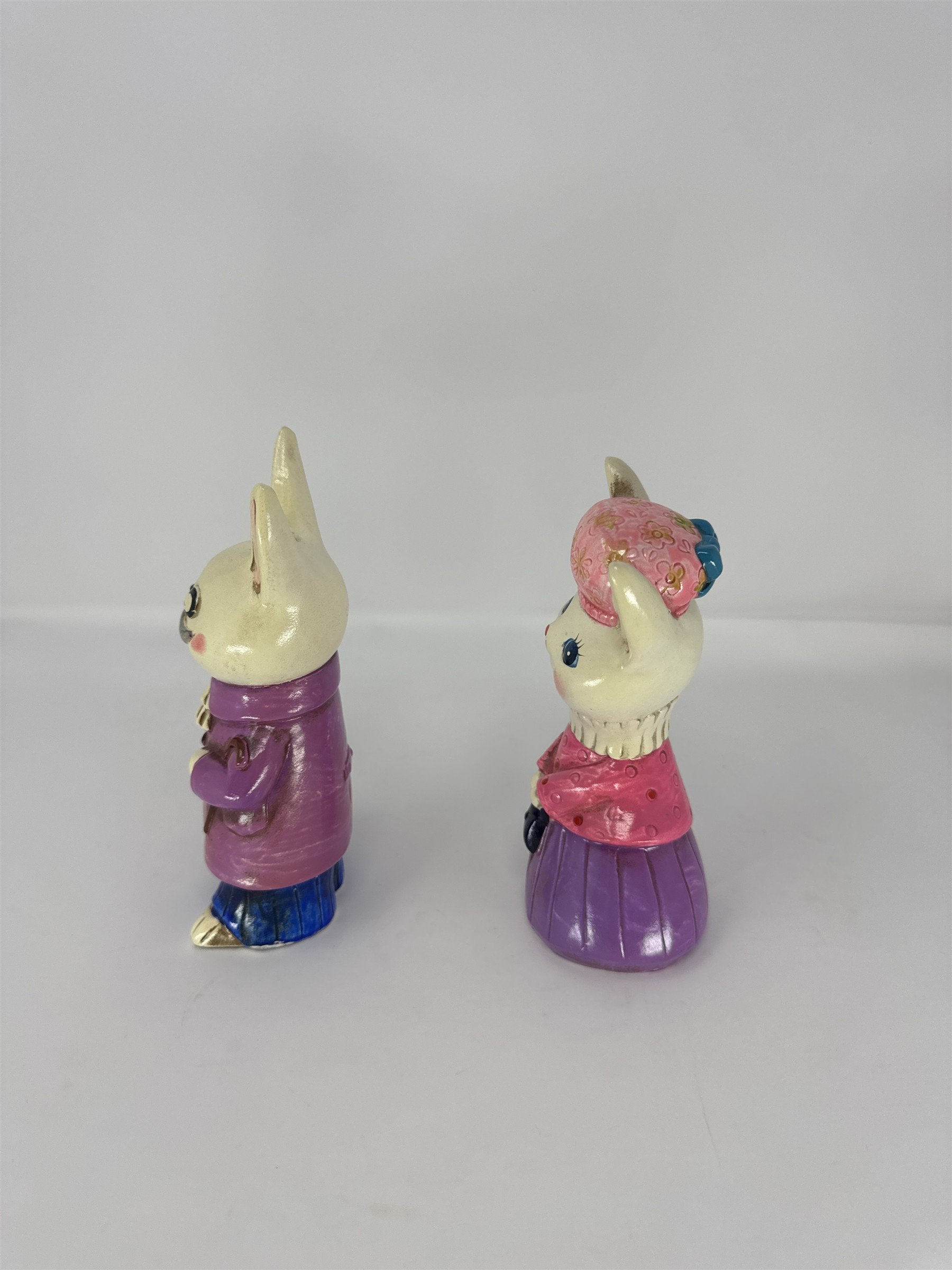 Vintage Japan Easter Bunny Figurine Pair Mid Century Anthropomorphic Rabbit 5"