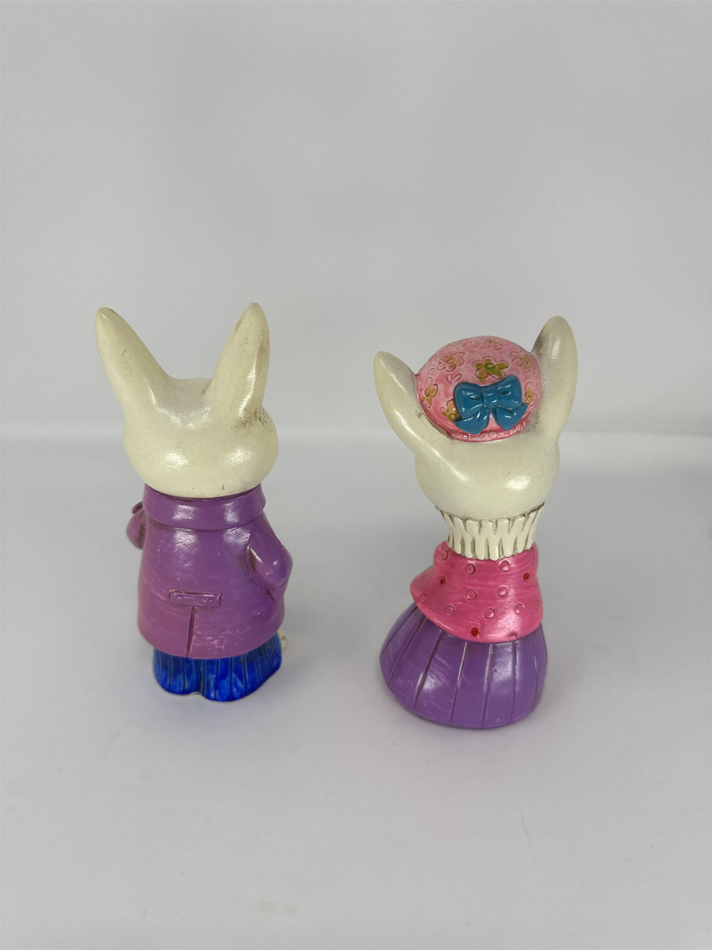 Vintage Japan Easter Bunny Figurine Pair Mid Century Anthropomorphic Rabbit 5"