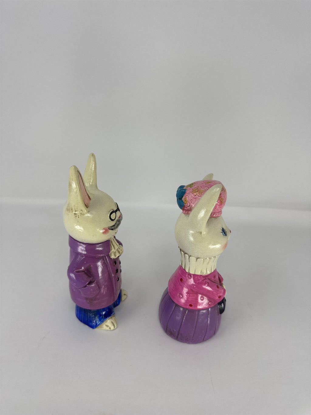 Vintage Japan Easter Bunny Figurine Pair Mid Century Anthropomorphic Rabbit 5"