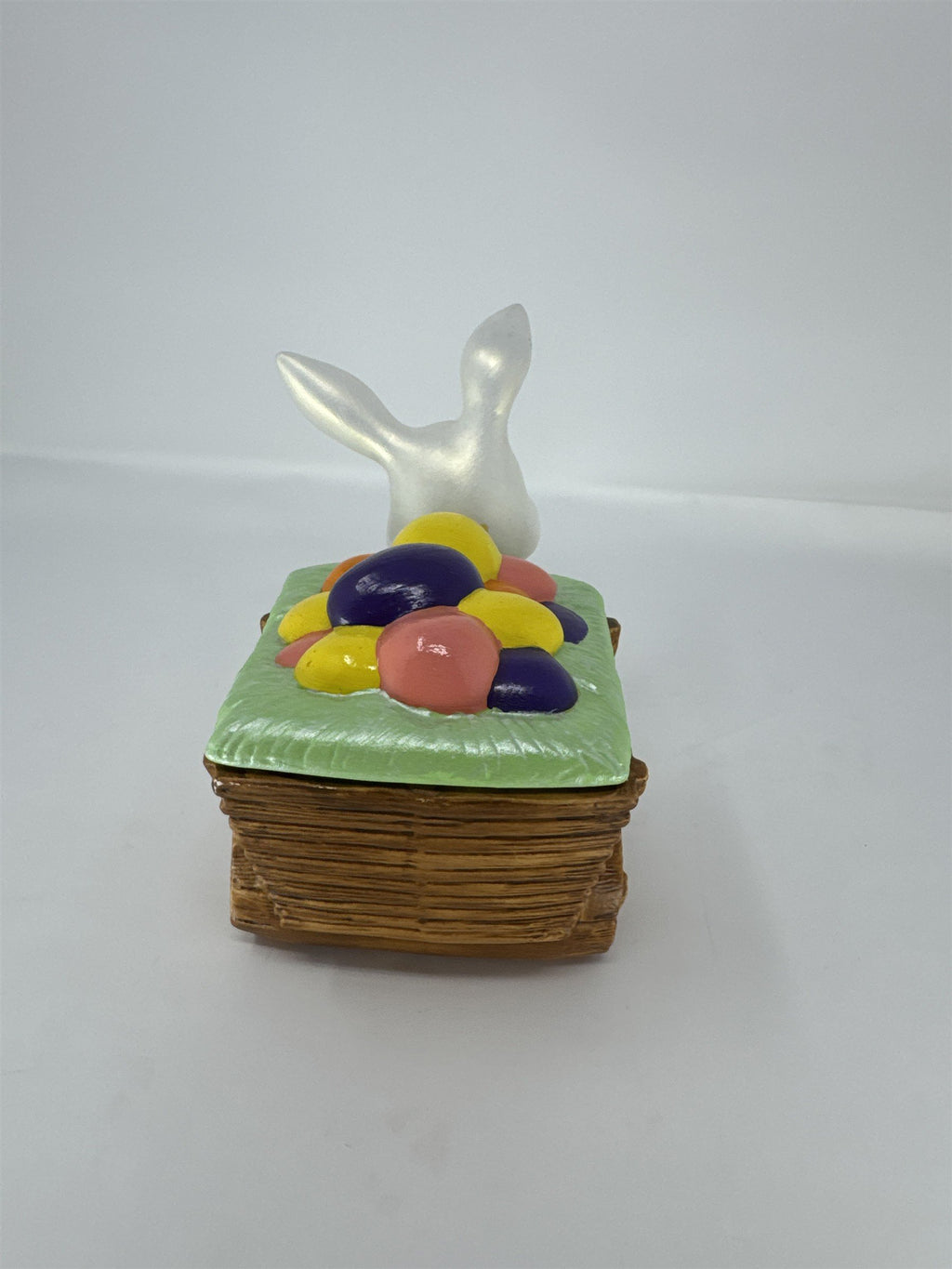 Vintage Easter Bunny Ceramic Cart Trinket Box Figurine Candy Dish Planter 6"