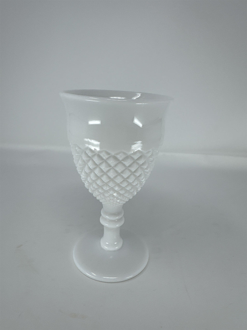 Vintage White Milk Glass Goblet Diamond Point Pattern Wine Water Chalice 6"