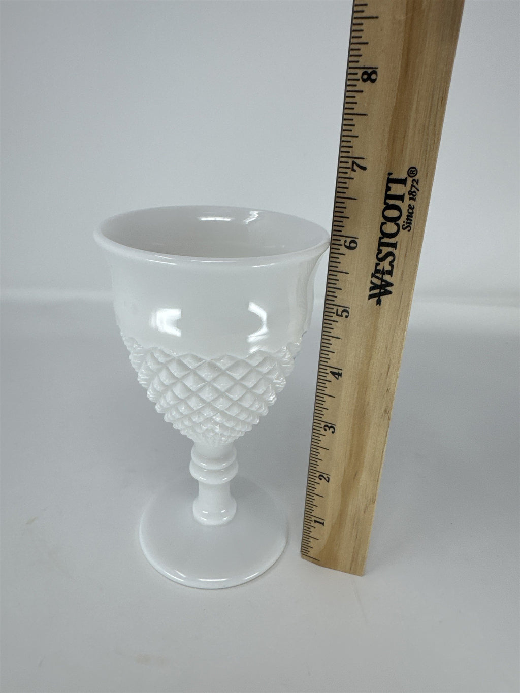 Vintage White Milk Glass Goblet Diamond Point Pattern Wine Water Chalice 6"