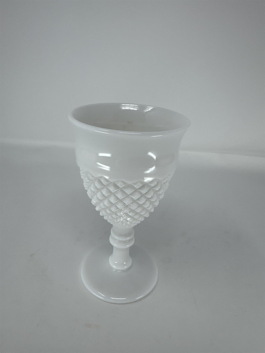 Vintage White Milk Glass Goblet Diamond Point Pattern Wine Water Chalice 6"