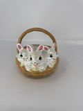 Vintage Easter Bunny Ceramic Basket Figurine Candy Dish Trinket Box 6"