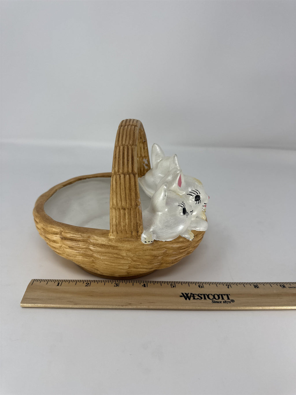 Vintage Easter Bunny Ceramic Basket Figurine Candy Dish Trinket Box 6"