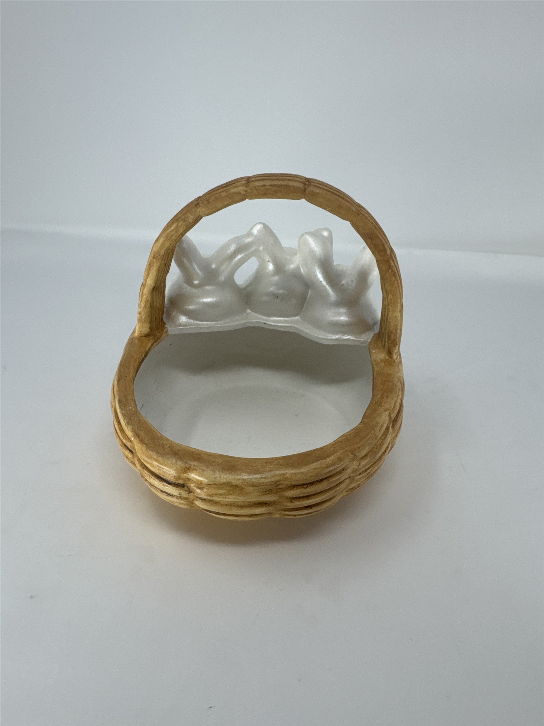 Vintage Easter Bunny Ceramic Basket Figurine Candy Dish Trinket Box 6"