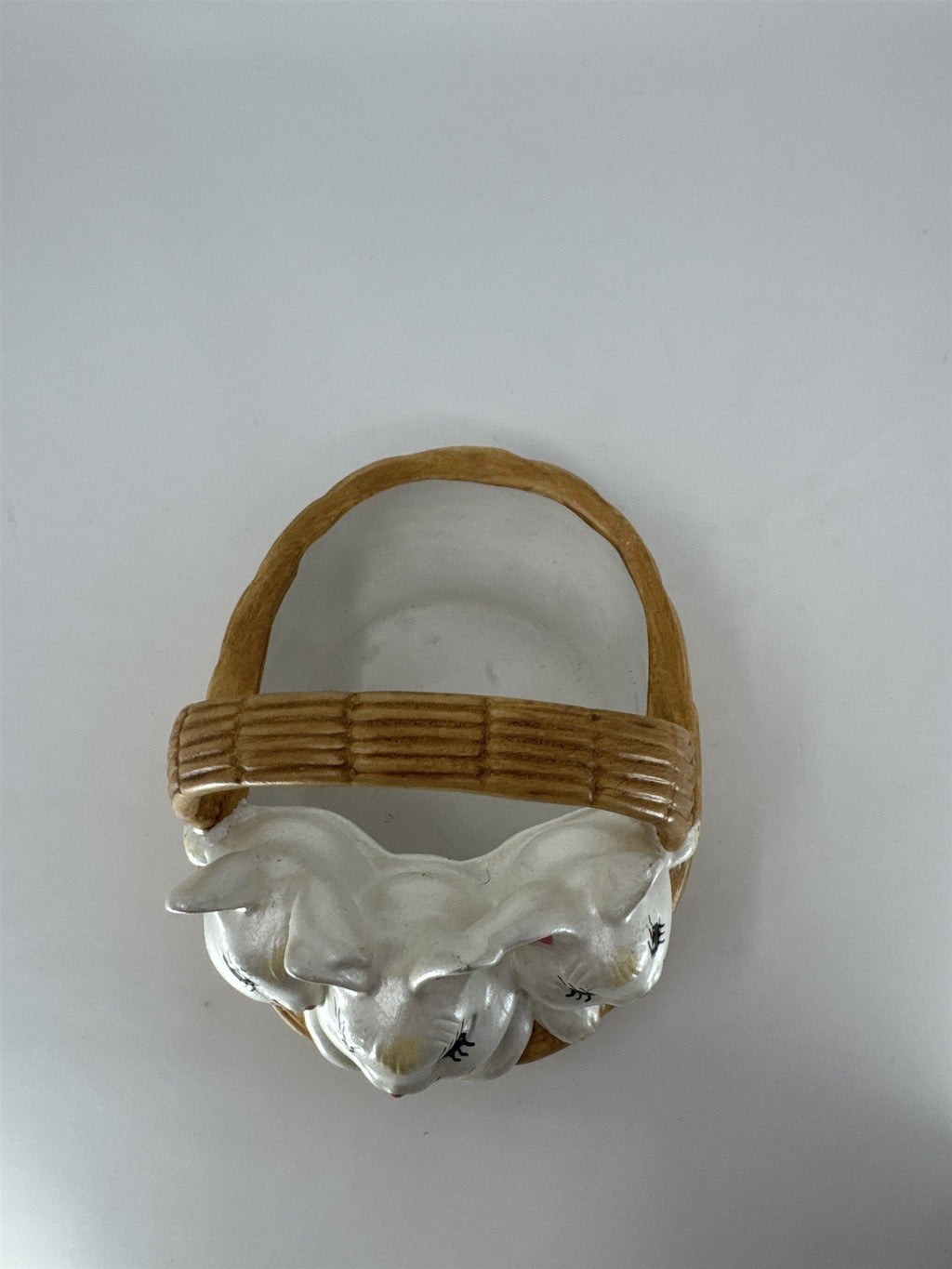 Vintage Easter Bunny Ceramic Basket Figurine Candy Dish Trinket Box 6"