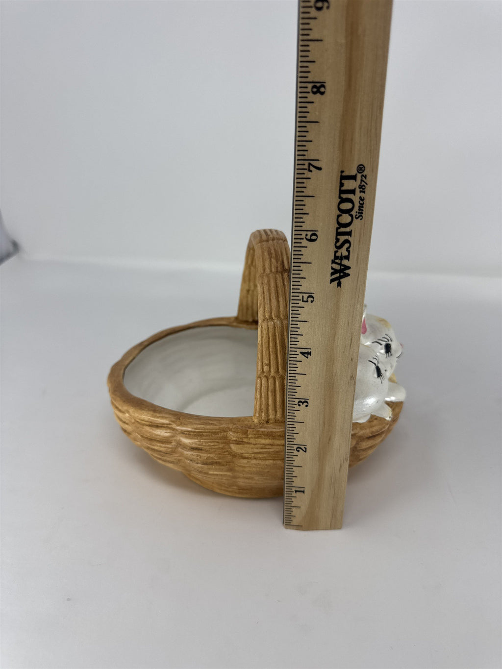 Vintage Atlantic Mold Ceramic Easter Basket Pink Bow Woven Design 6"
