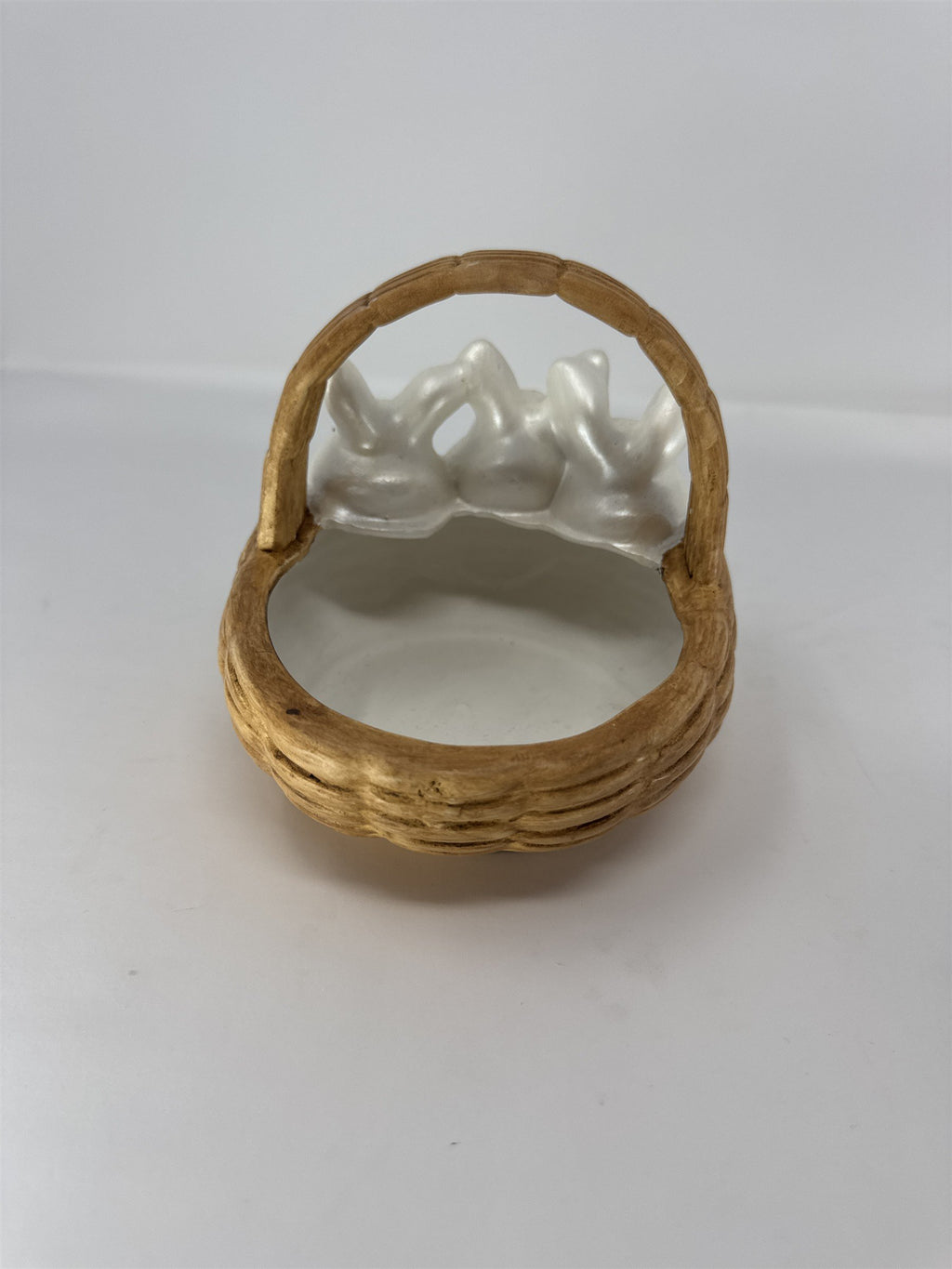 Vintage Atlantic Mold Ceramic Easter Basket Pink Bow Woven Design 6"