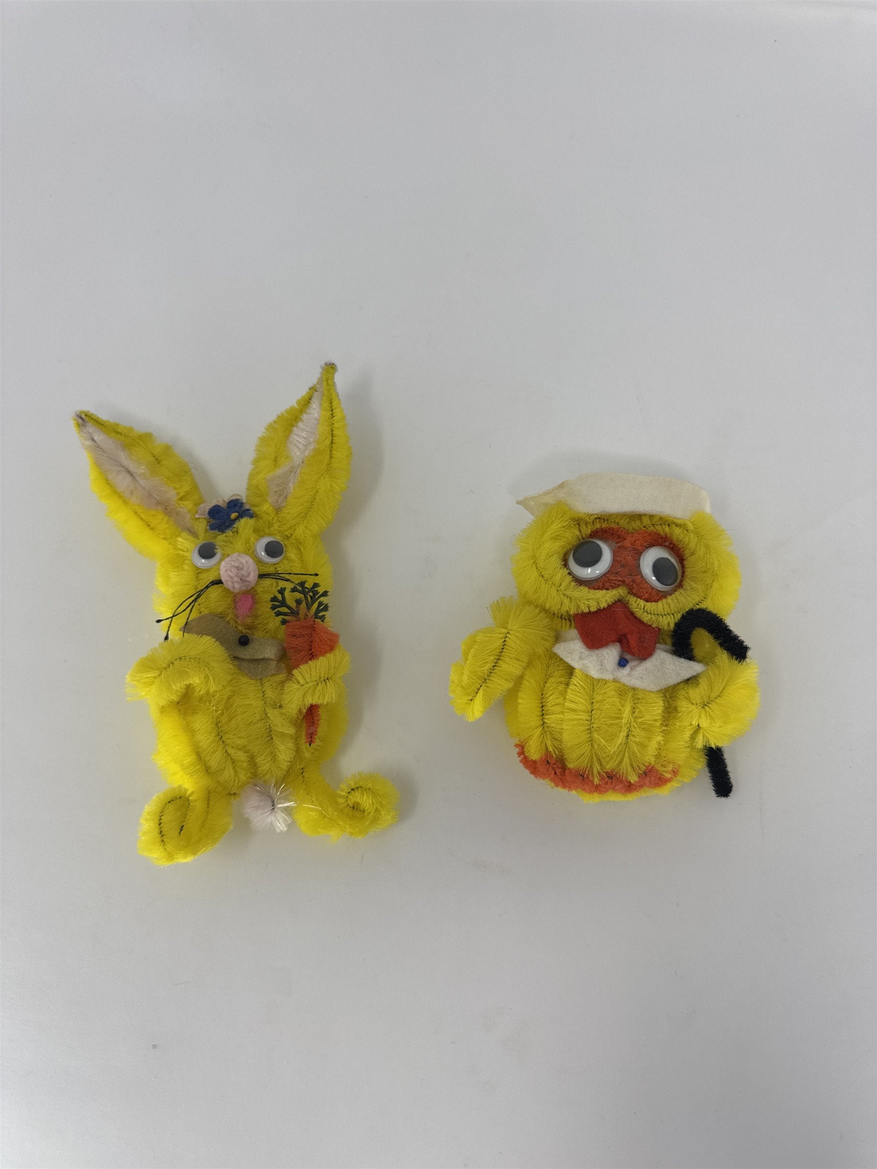 Vintage Easter Bunny and Owl Refrigerator Magnets Handmade Pipe Cleaners 2pc