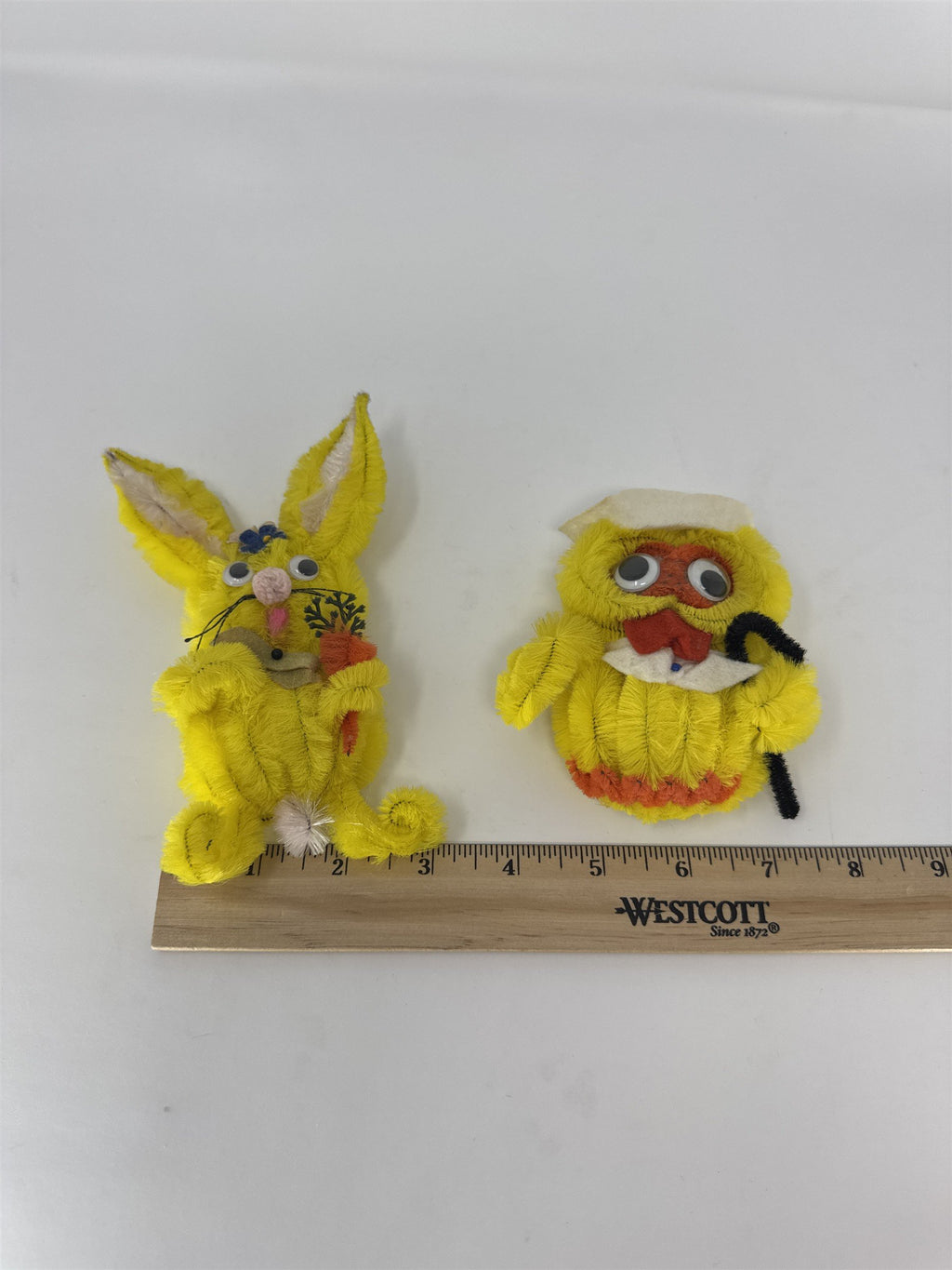 Vintage Easter Bunny and Owl Refrigerator Magnets Handmade Pipe Cleaners 2pc