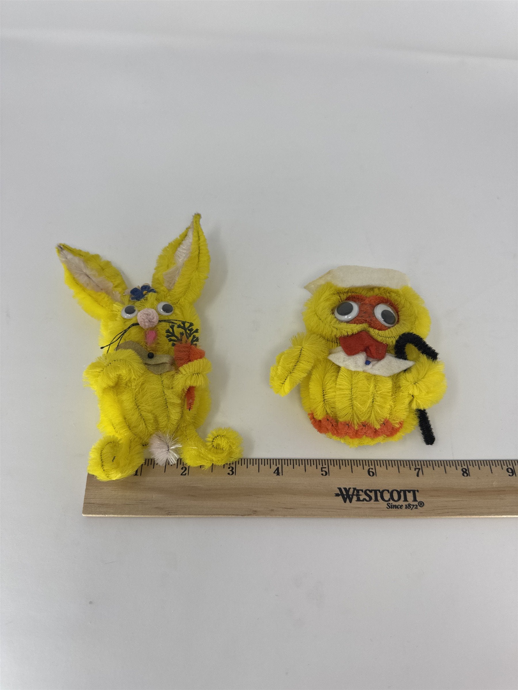 Vintage Easter Bunny and Owl Refrigerator Magnets Handmade Pipe Cleaners 2pc