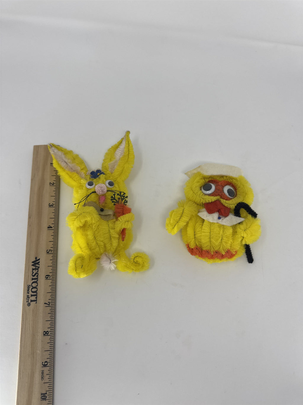 Vintage Easter Bunny and Owl Refrigerator Magnets Handmade Pipe Cleaners 2pc